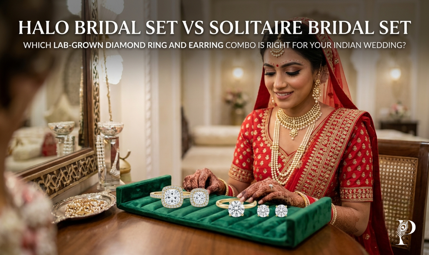 Halo Bridal Set vs Solitaire Bridal Set: Which Lab-Grown Diamond Ring and Earring Combo Is Right for Your Indian Wedding?