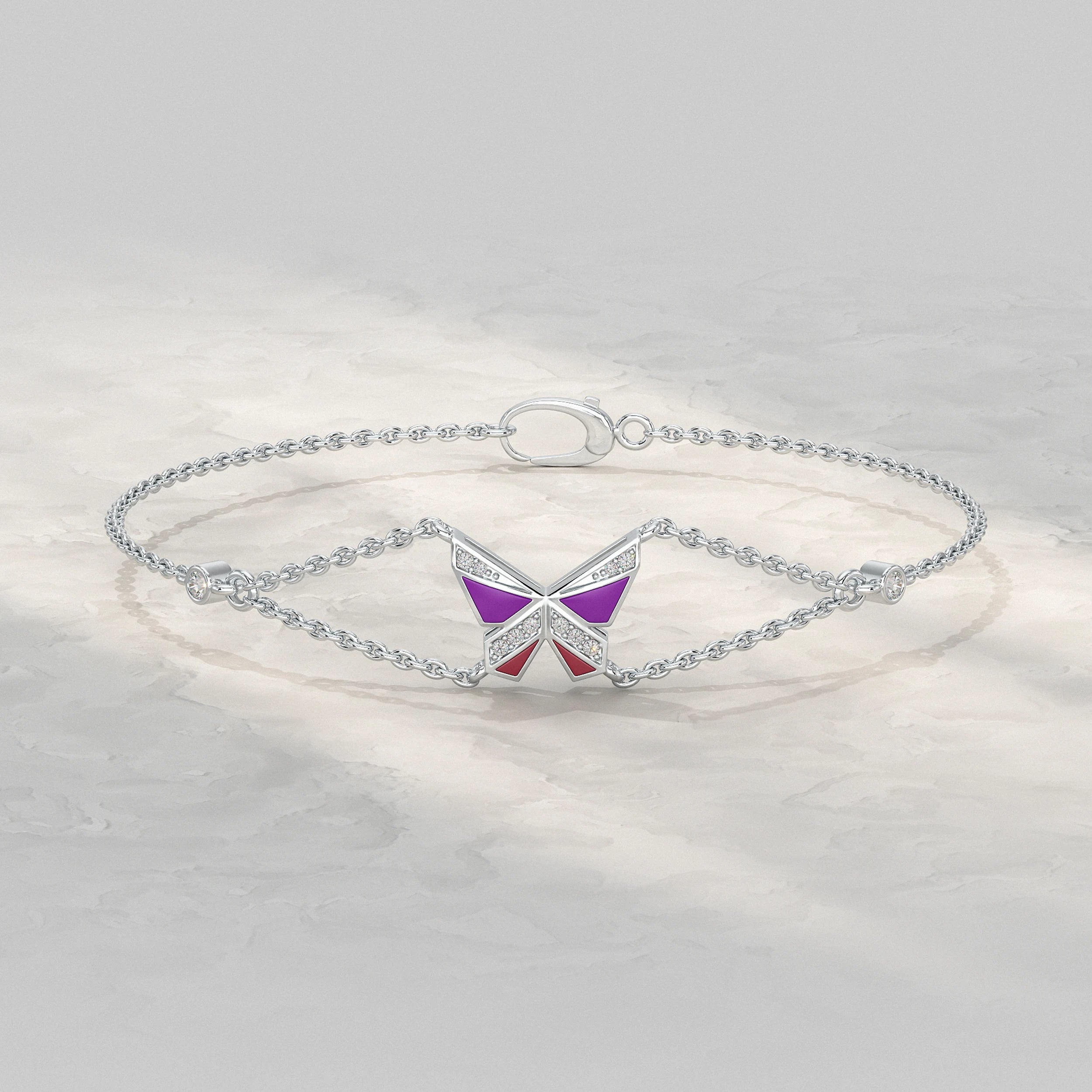 Enamel Butterfly Lab Diamond Bracelet