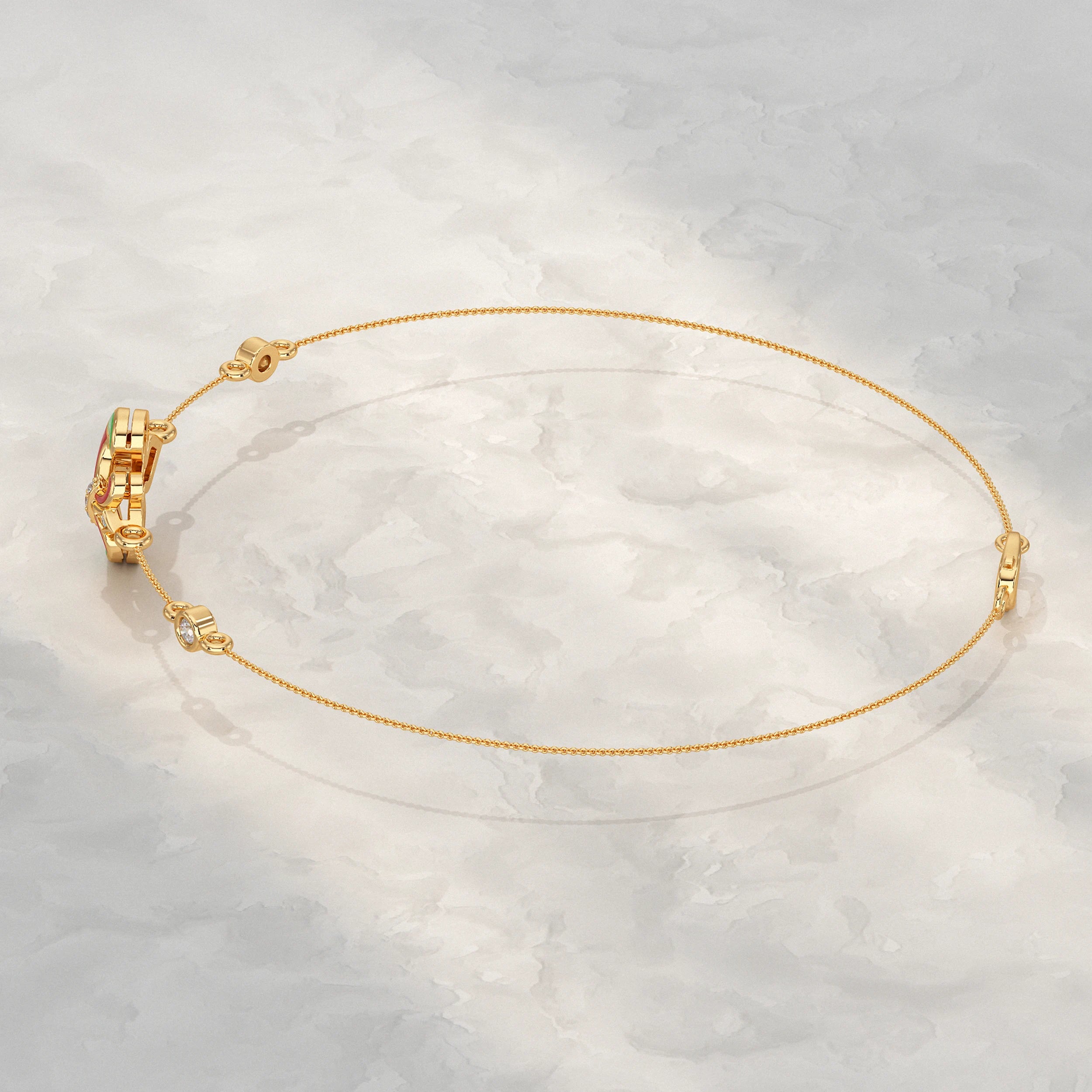 Enamel Flower Style Lab Diamond Bracelet