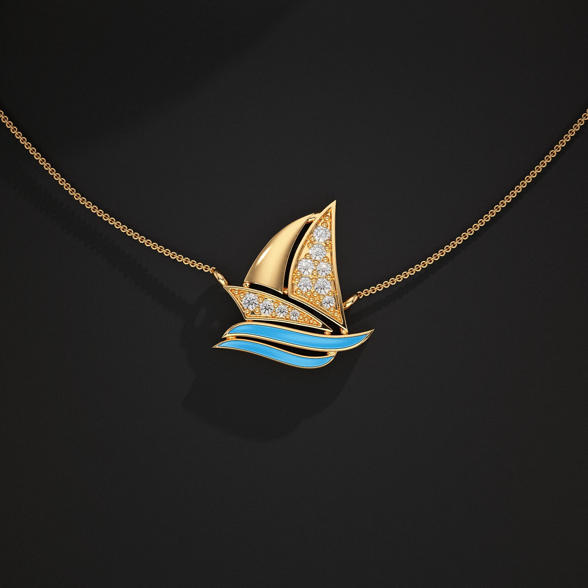 Lab Diamond Sailboat Pendant
