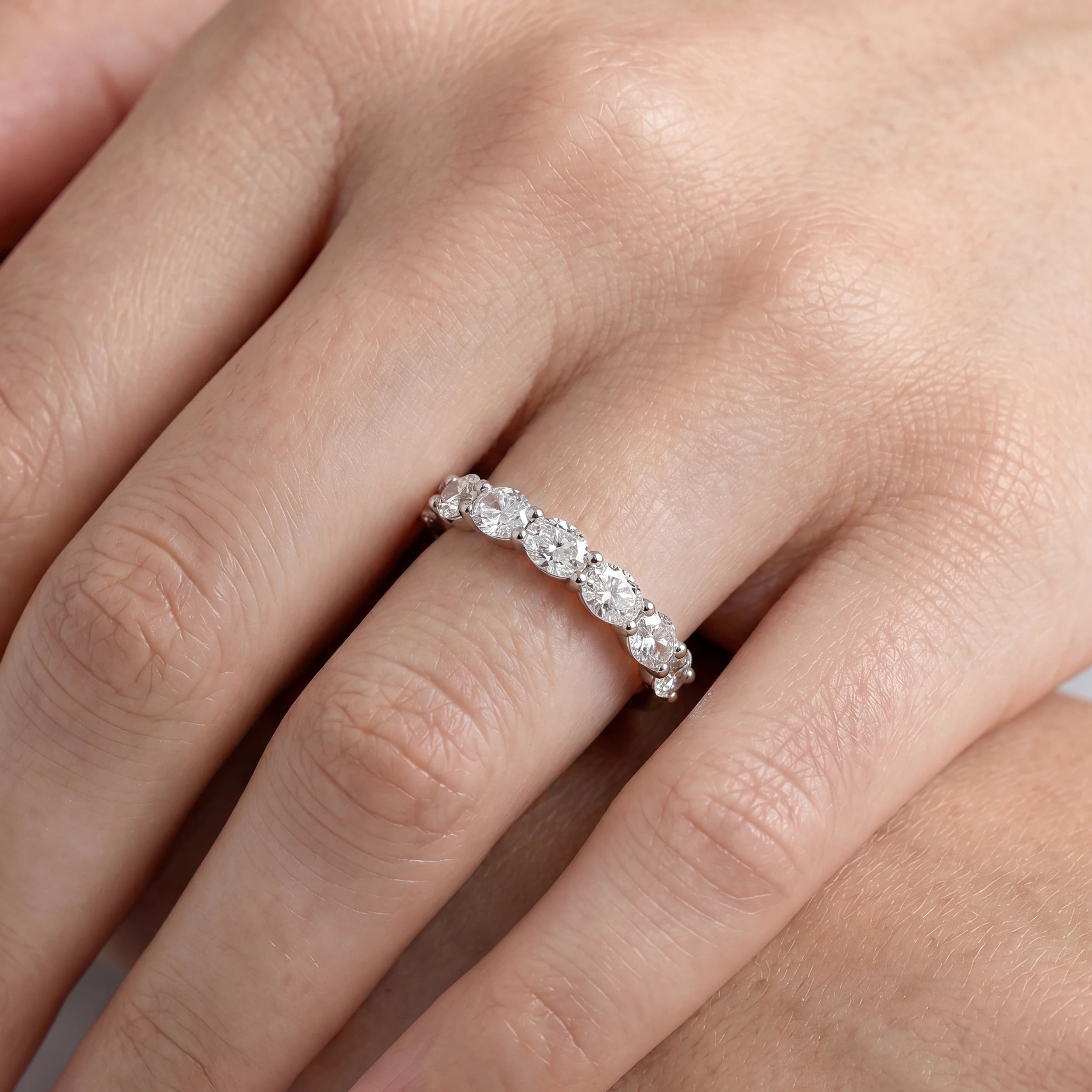 East West Set Oval Lab Diamond Wedding Band Rings