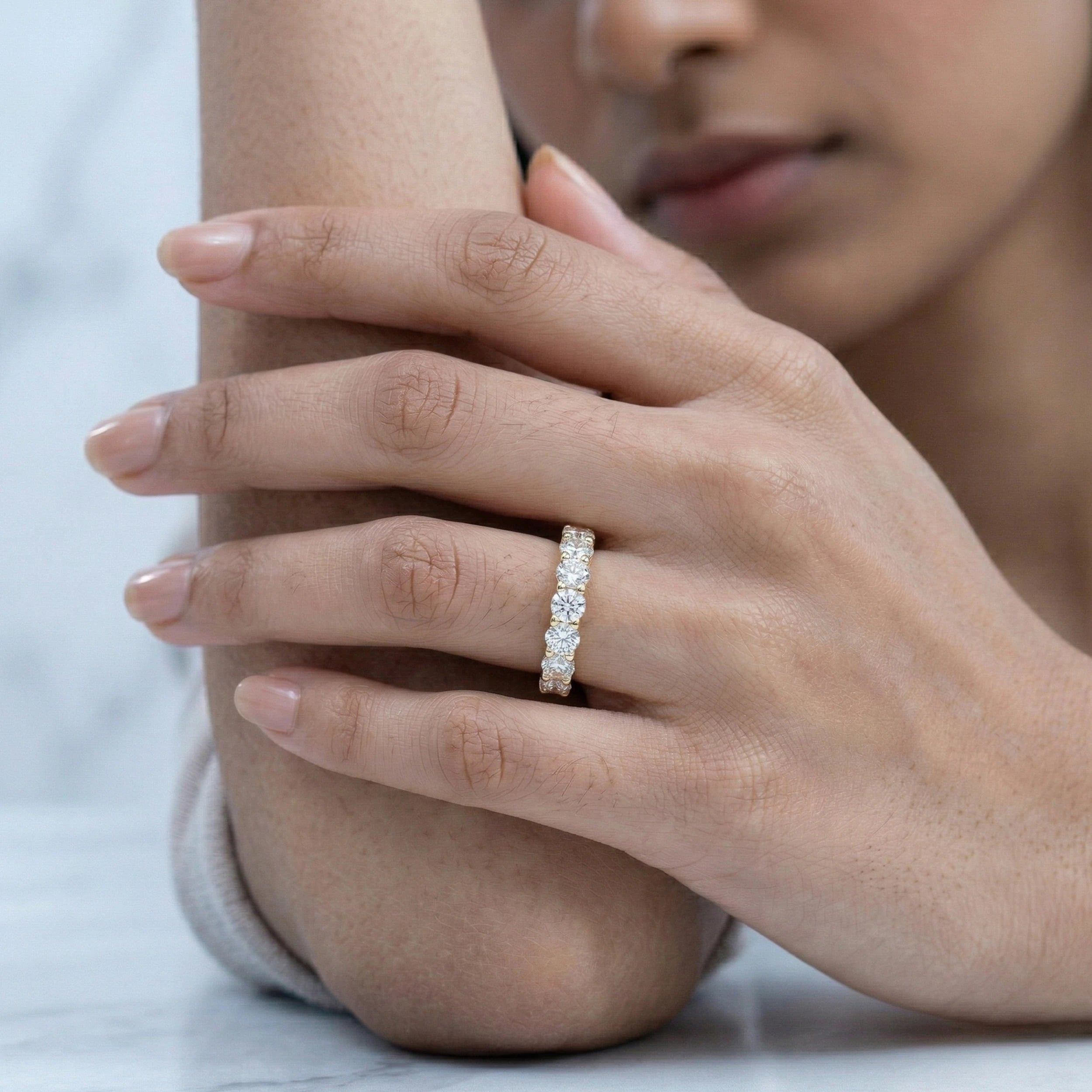 7 Stone Round Cut Anniversary Band Rings