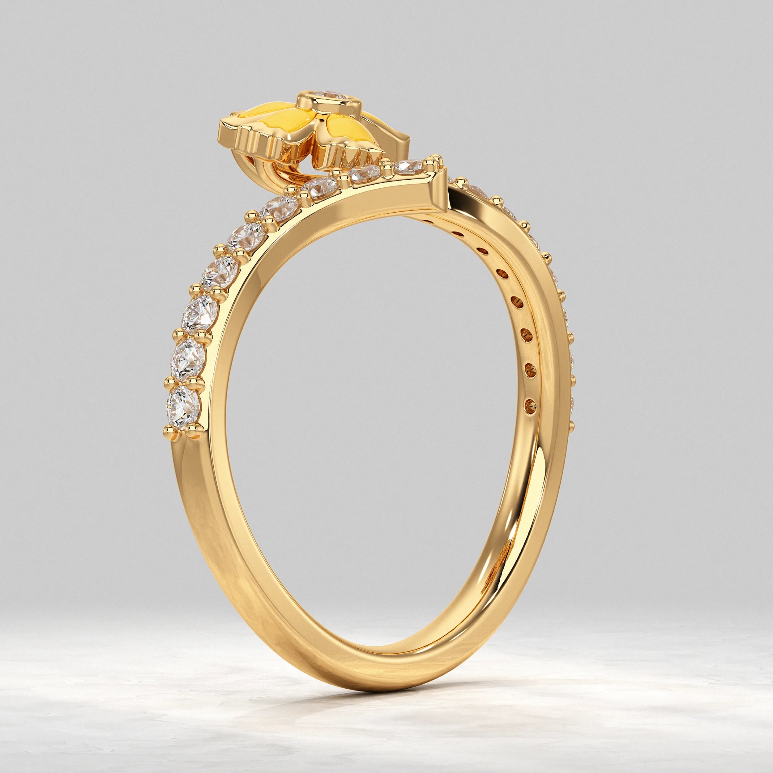 Open-Cuff-Yellow-Gold-Ring-with-Flower-and-Lab-Diamond