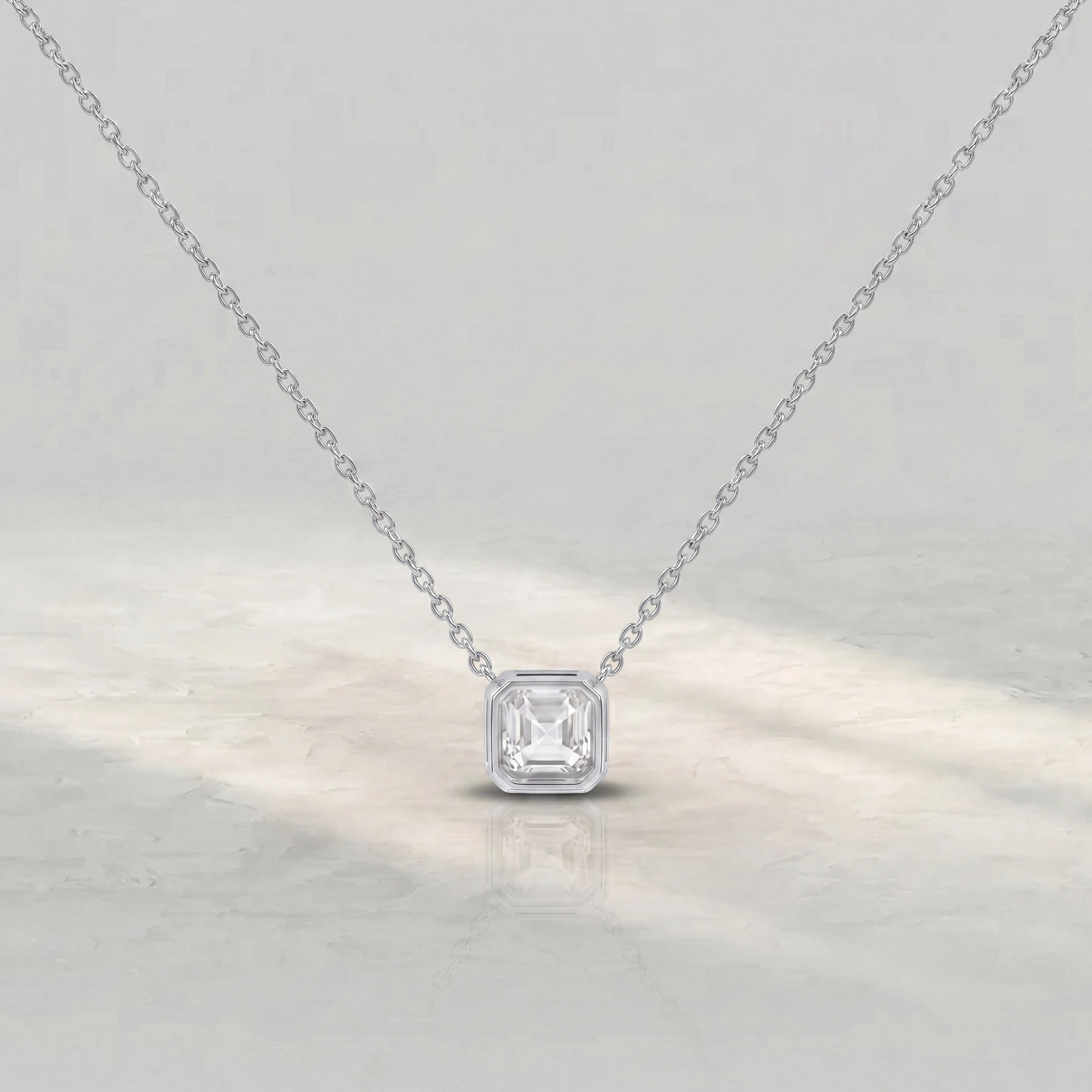 Asscher Lab Diamond Bezel Set Pendant Pendant