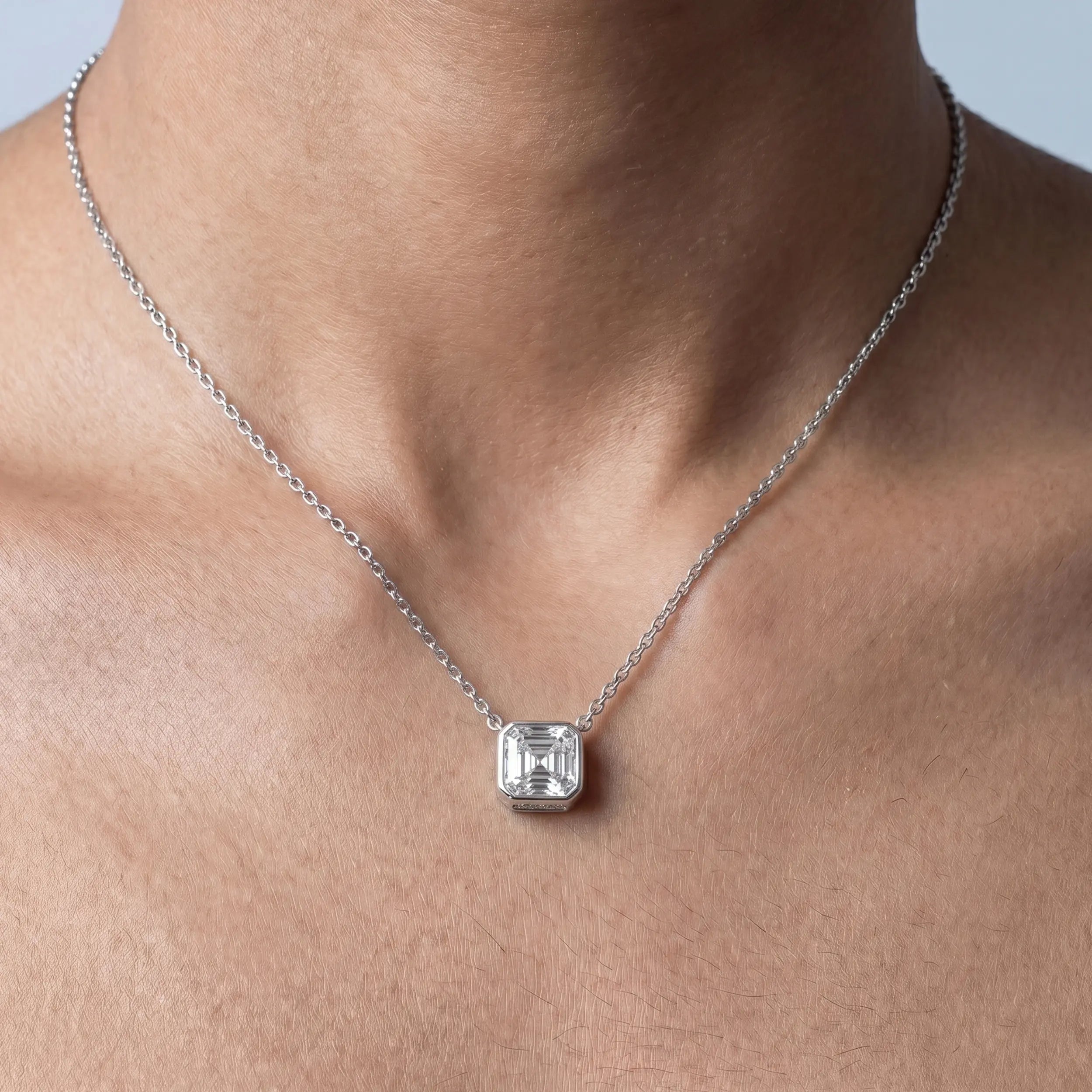 Asscher Lab Diamond Bezel Set Pendant