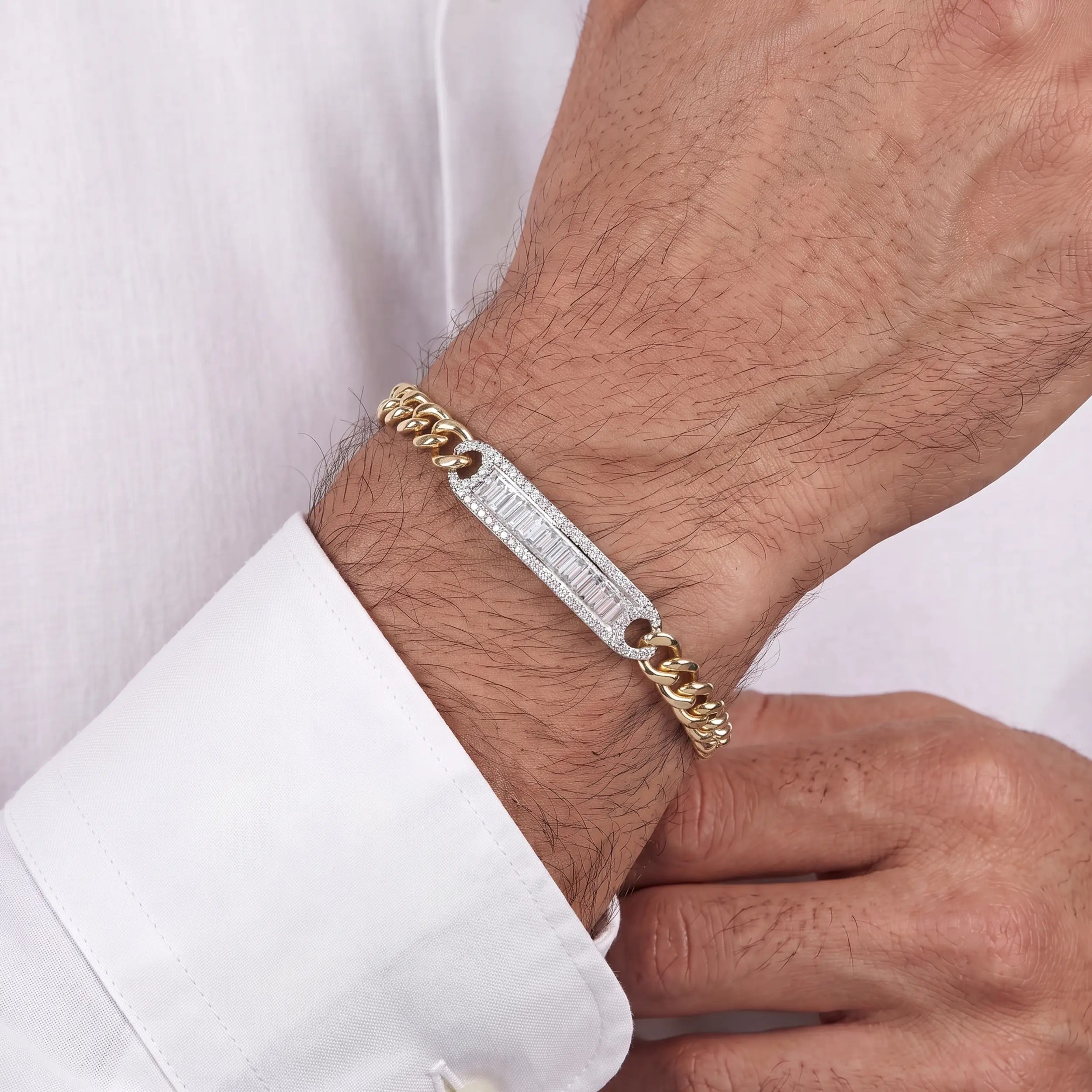 Baguette Diamond Bar Curb Link Men's Bracelet