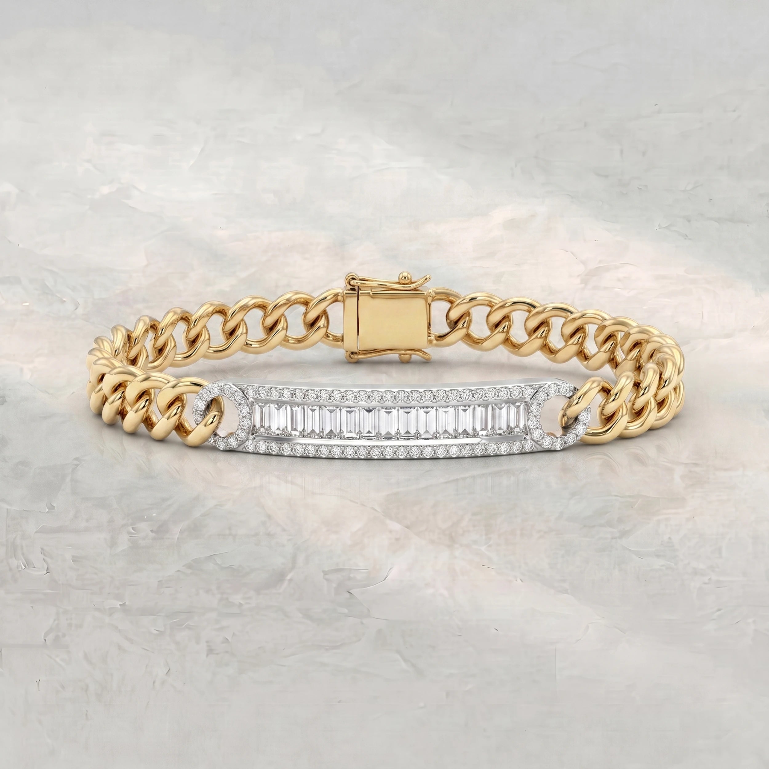 Baguette Diamond Bar Curb Link Men's Bracelet