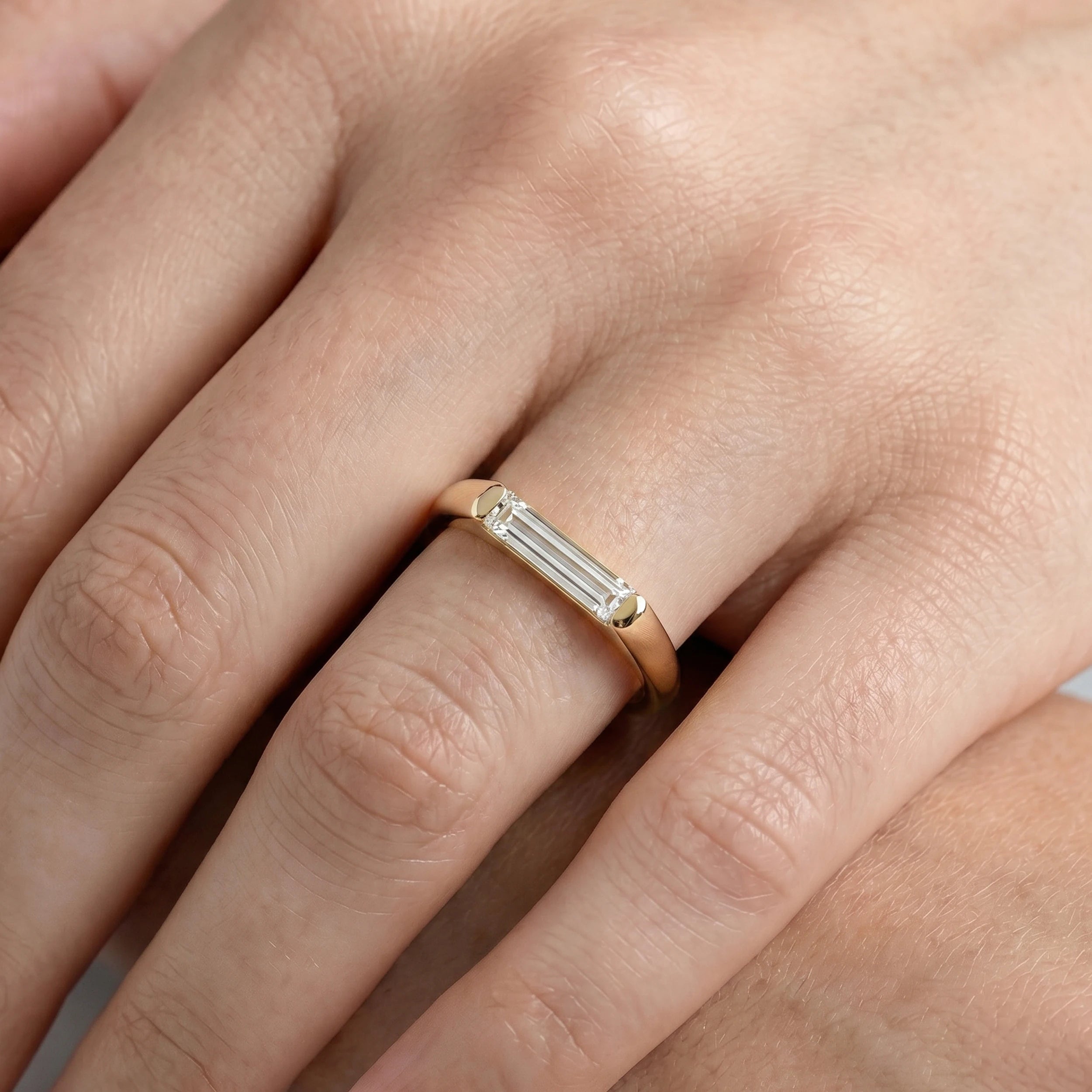 East West Baguette Lab Diamond Solitaire Ring Rings