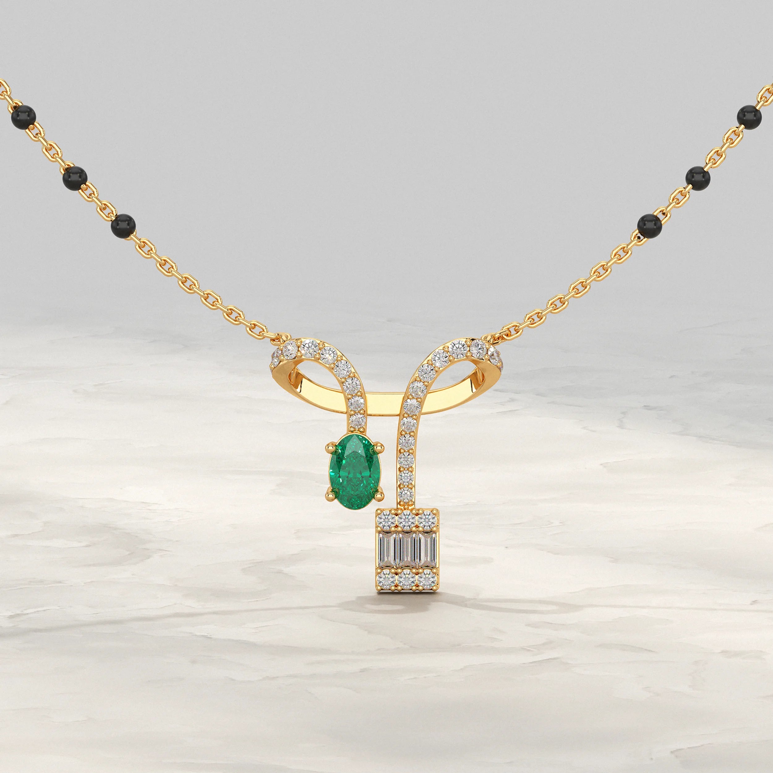 Baguette And Oval Linear Drop Mangalsutra