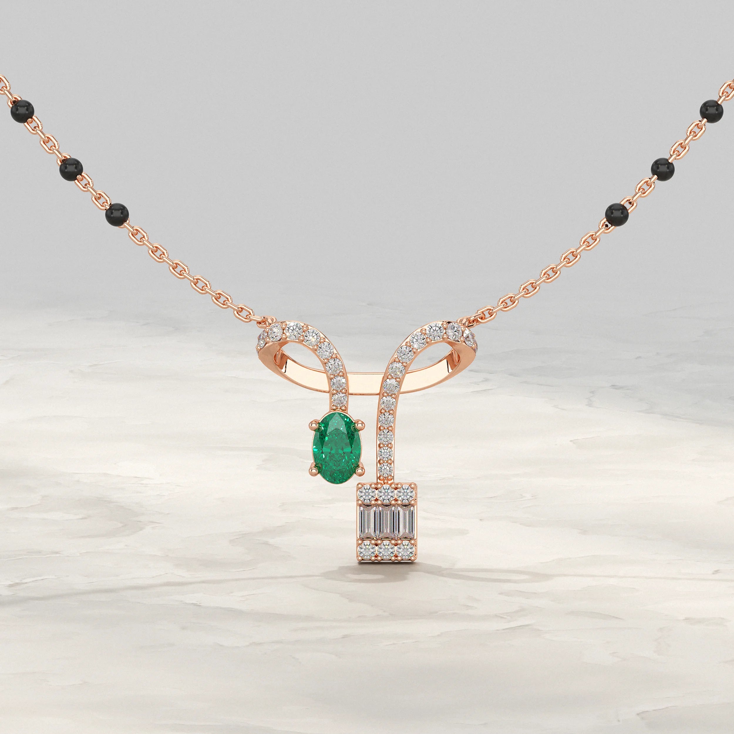 Baguette And Oval Linear Drop Mangalsutra