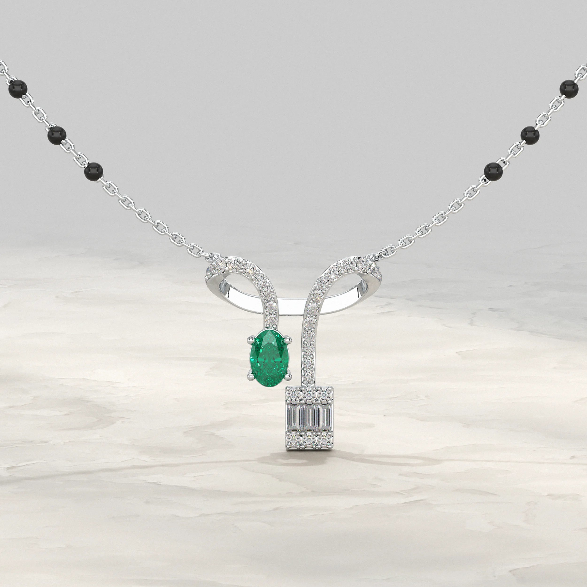 Baguette And Oval Linear Drop Mangalsutra