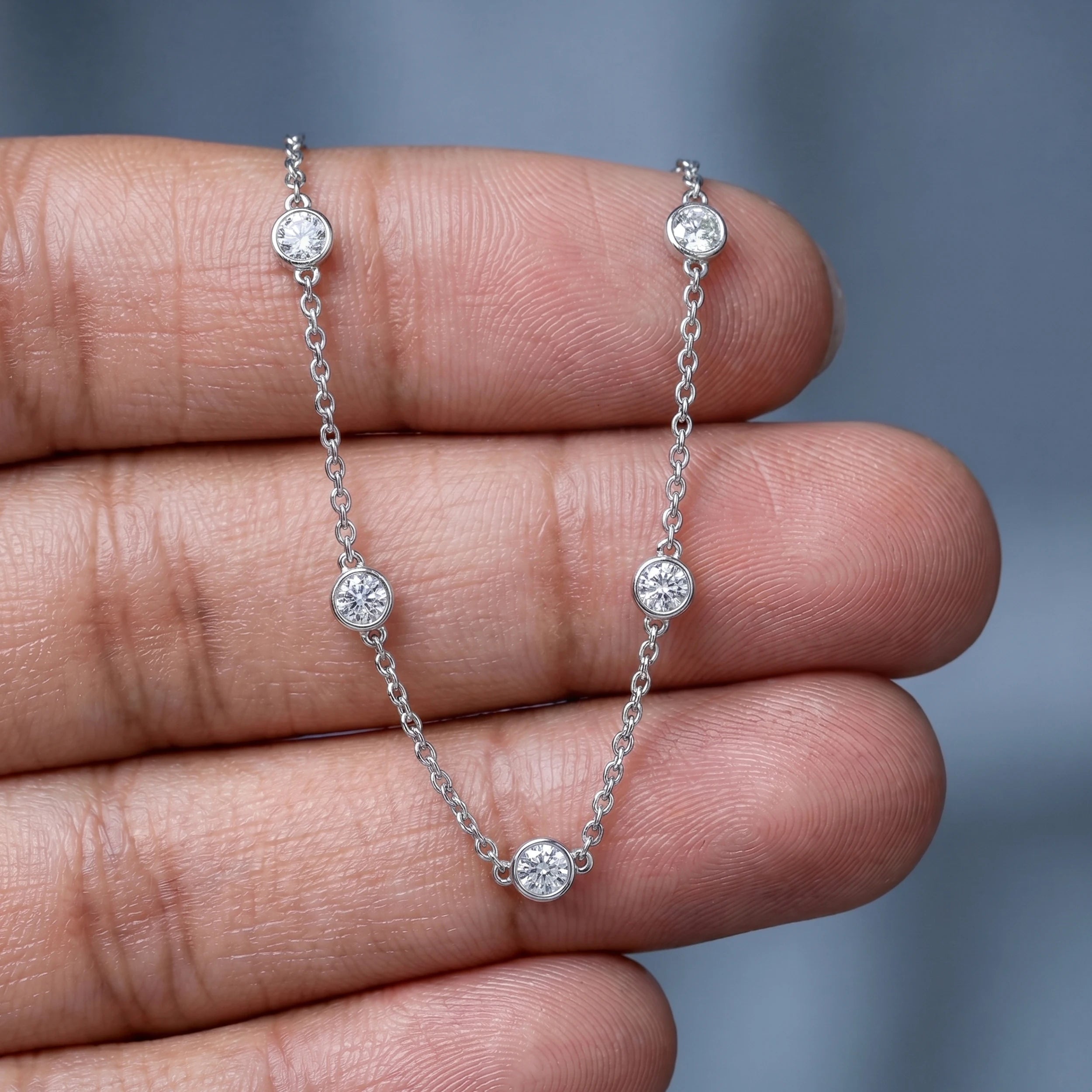 Bezel Set Round Diamond Station Necklace Pendant