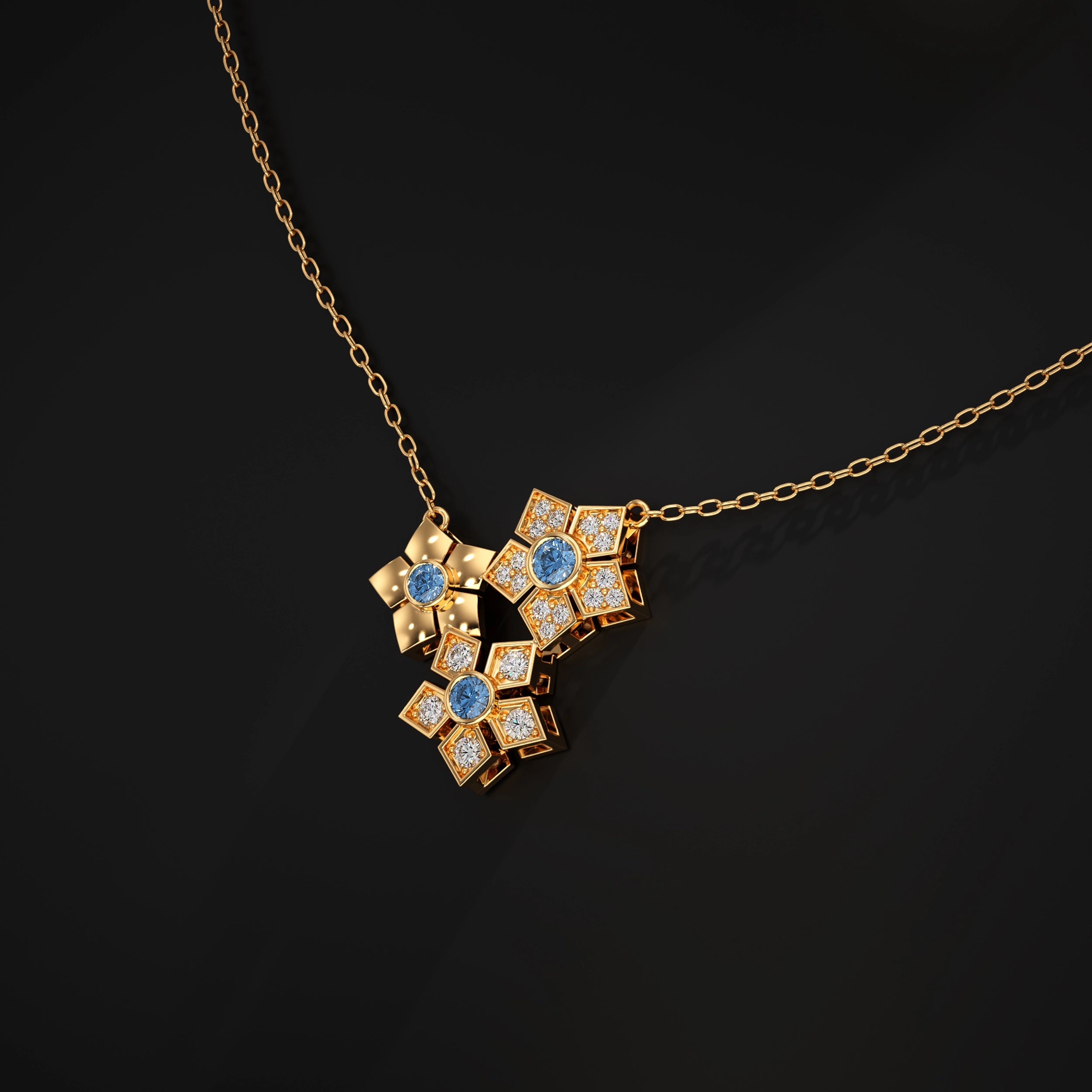 Floral Cluster Blue Sapphire Gemstone Pendant