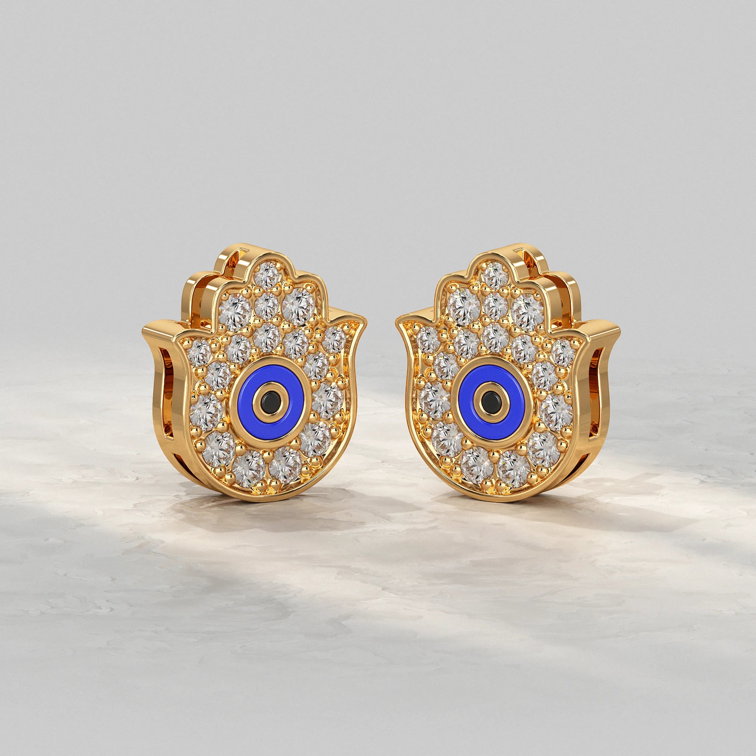 Hand Hamsa Evil Eye Lab Diamond Stud Earrings