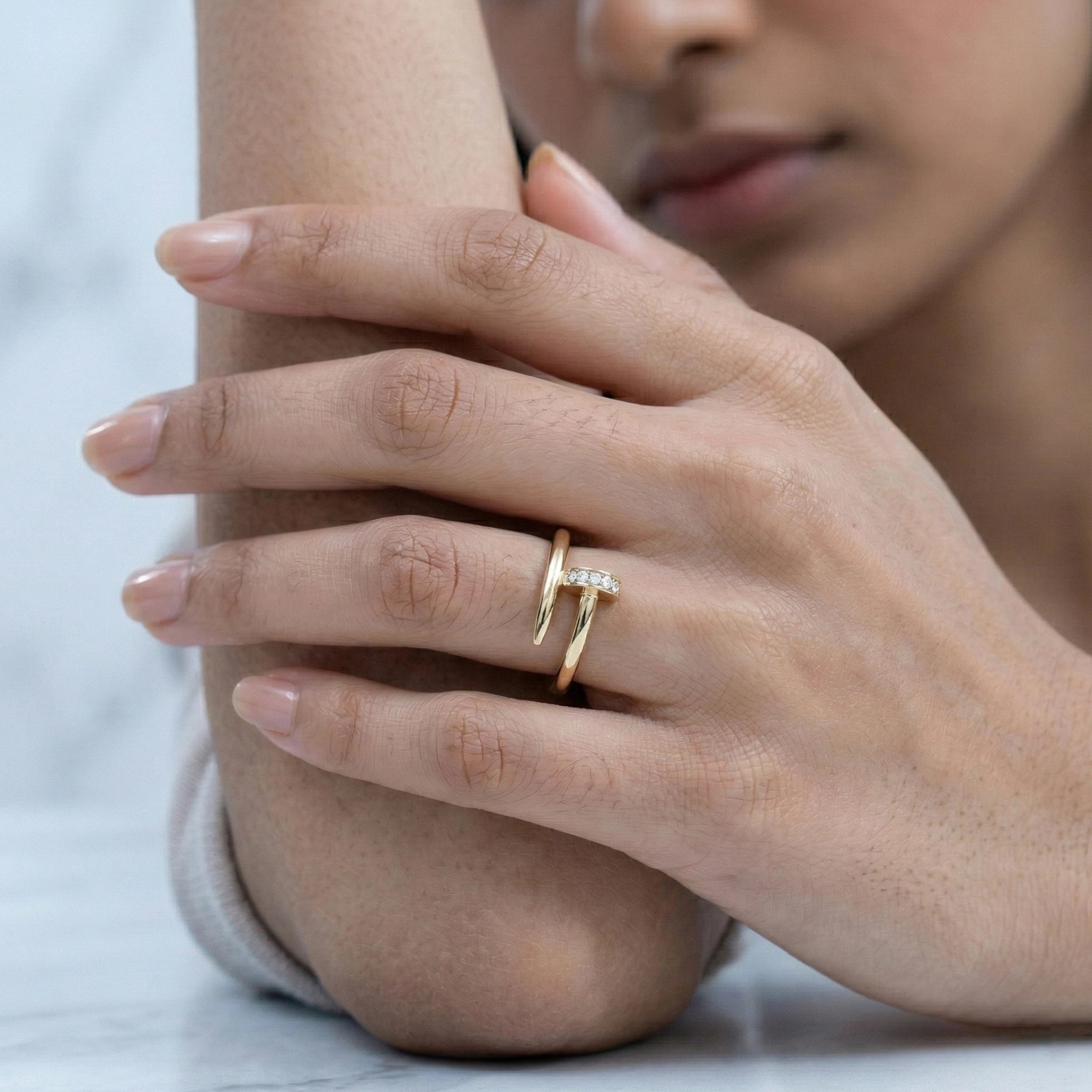 Round Lab Diamond Open Cuff Dainty Band Rings