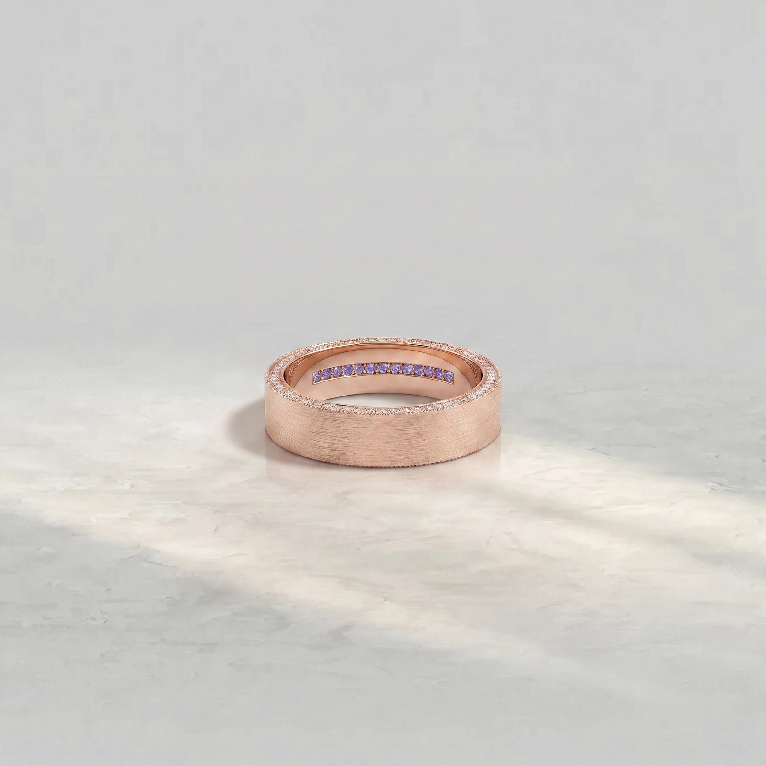 Brushed Round Diamond Hidden Men's Wedding Band
