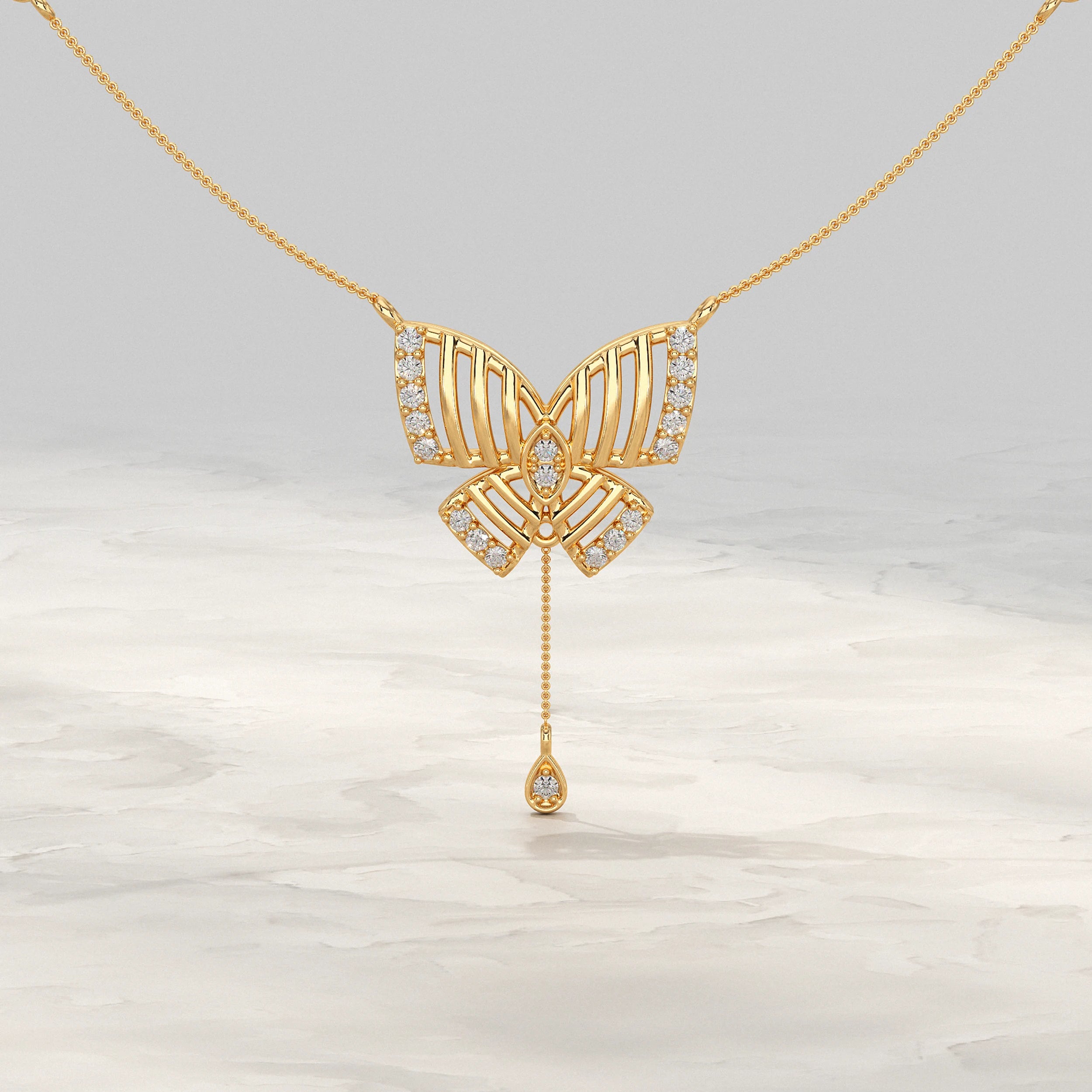 Butterfly Round Diamond Teardrop Pendant