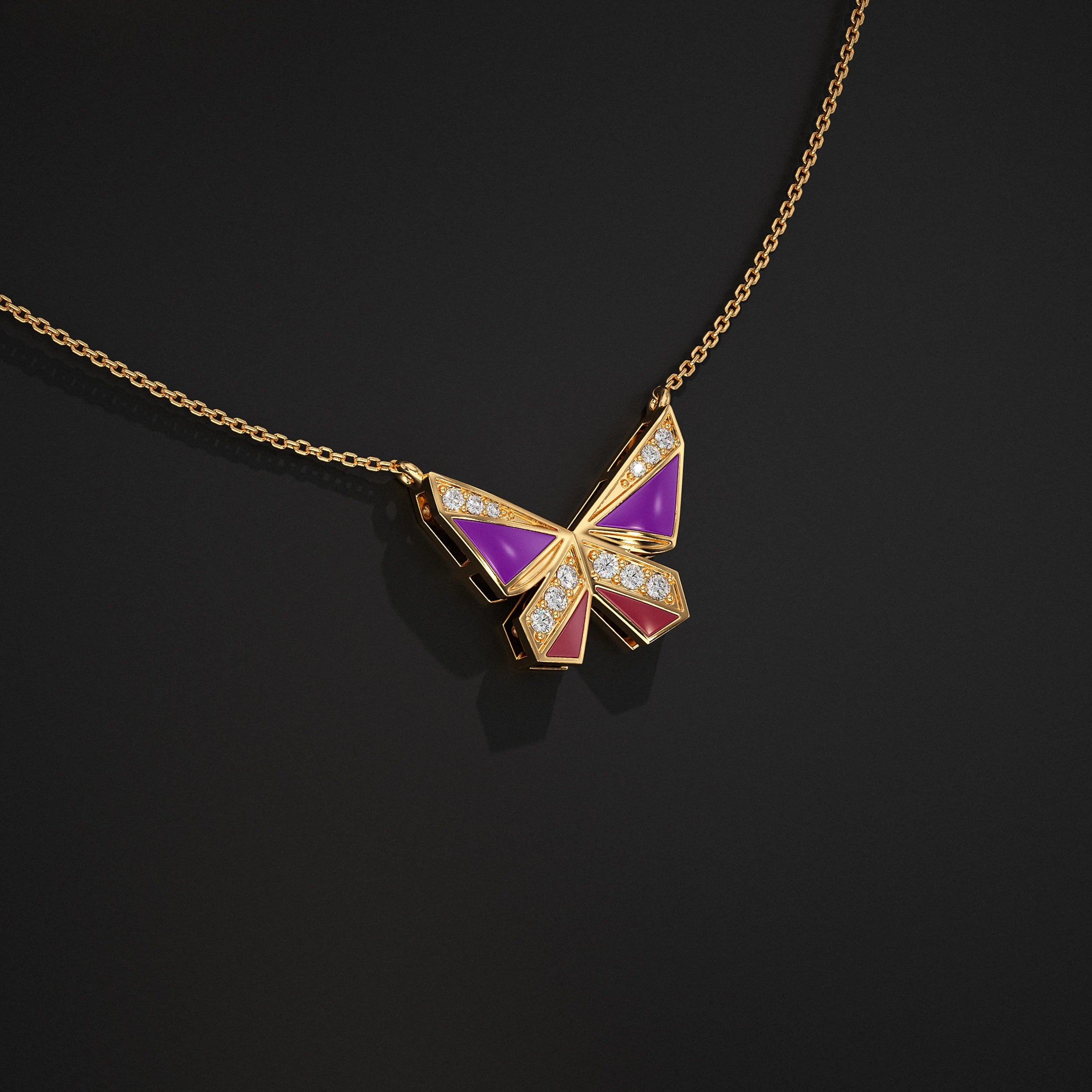Butterfly Enamel Lab Diamond Pendant