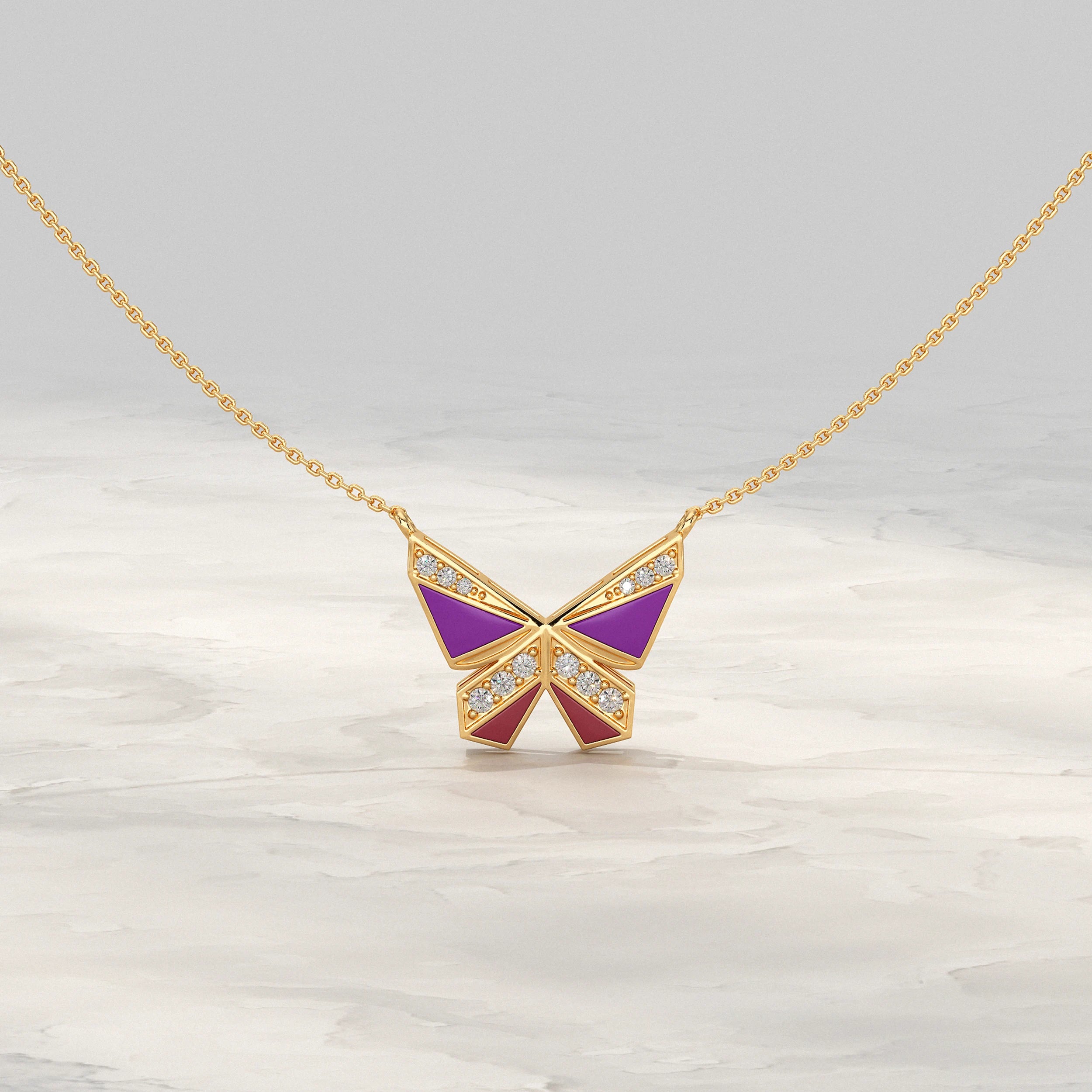 Butterfly Enamel Lab Diamond Pendant