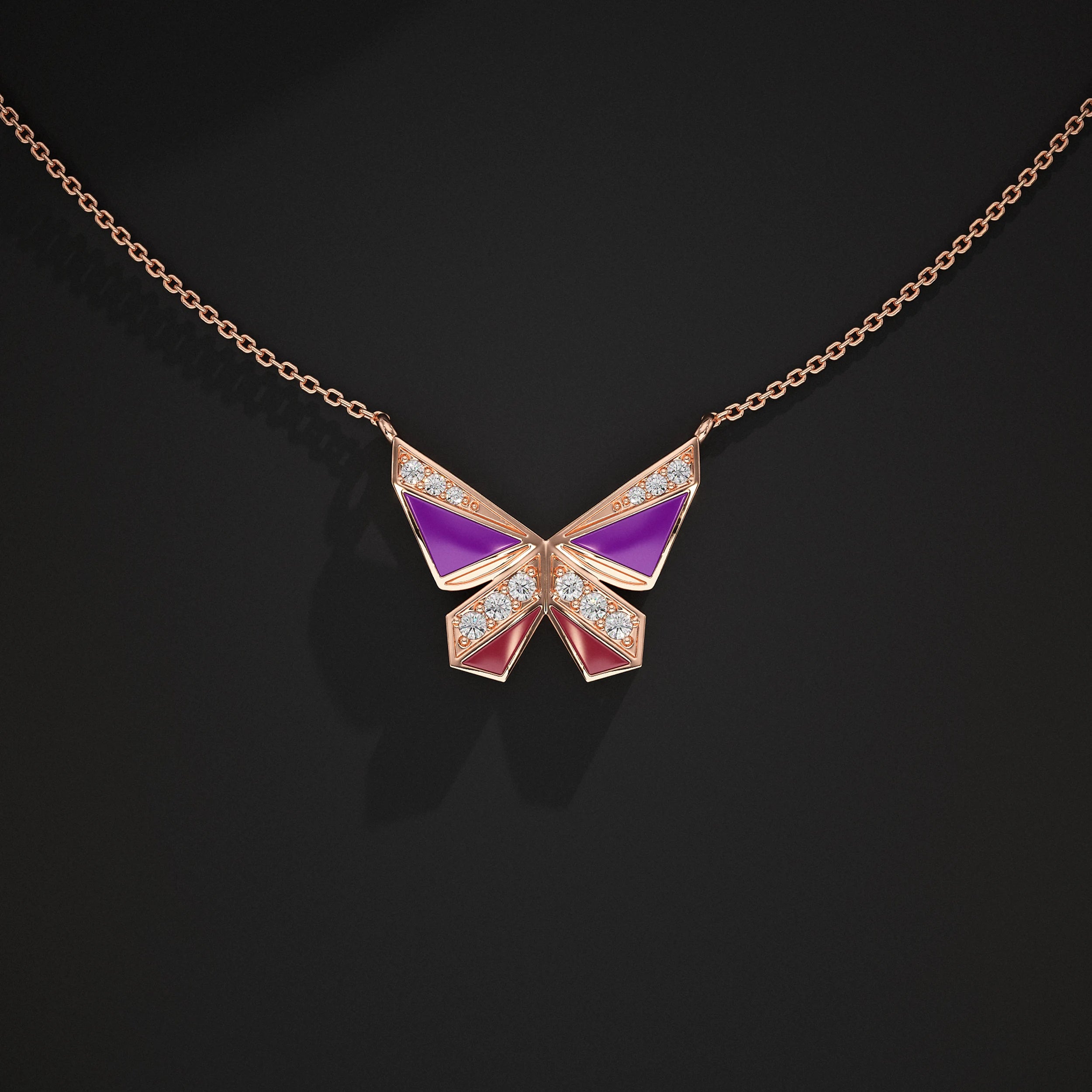 Butterfly Enamel Lab Diamond Pendant