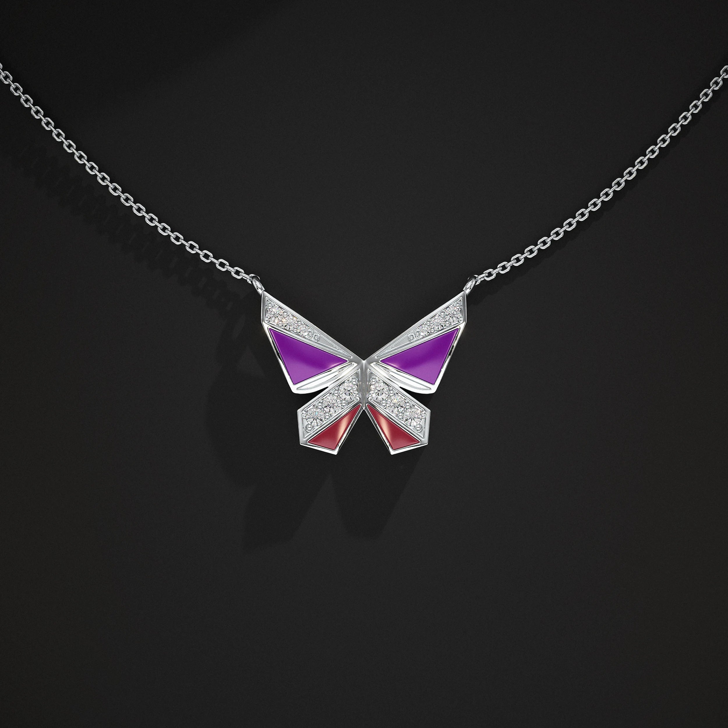 Butterfly Enamel Lab Diamond Pendant