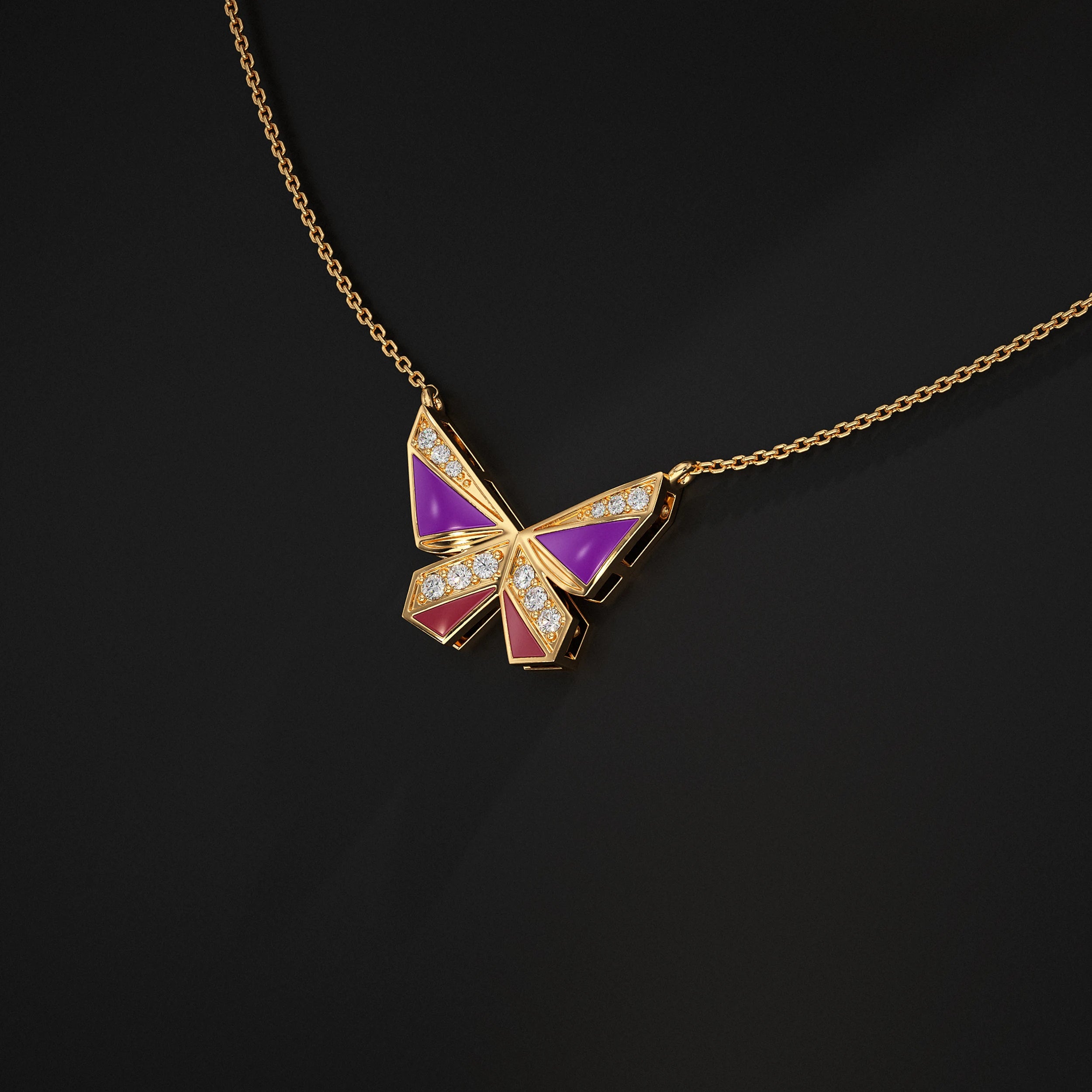 Butterfly Enamel Lab Diamond Pendant