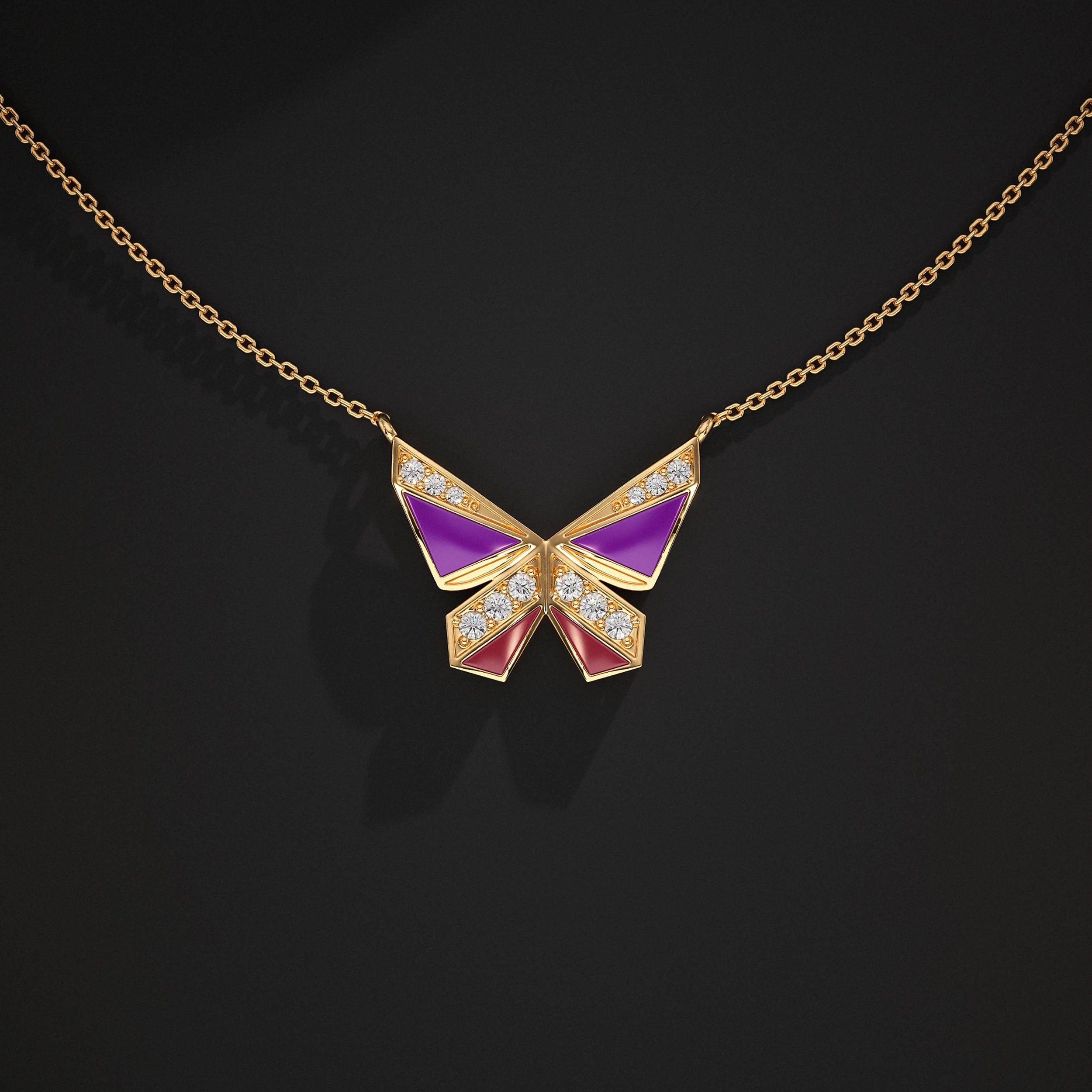 Butterfly Enamel Lab Diamond Pendant