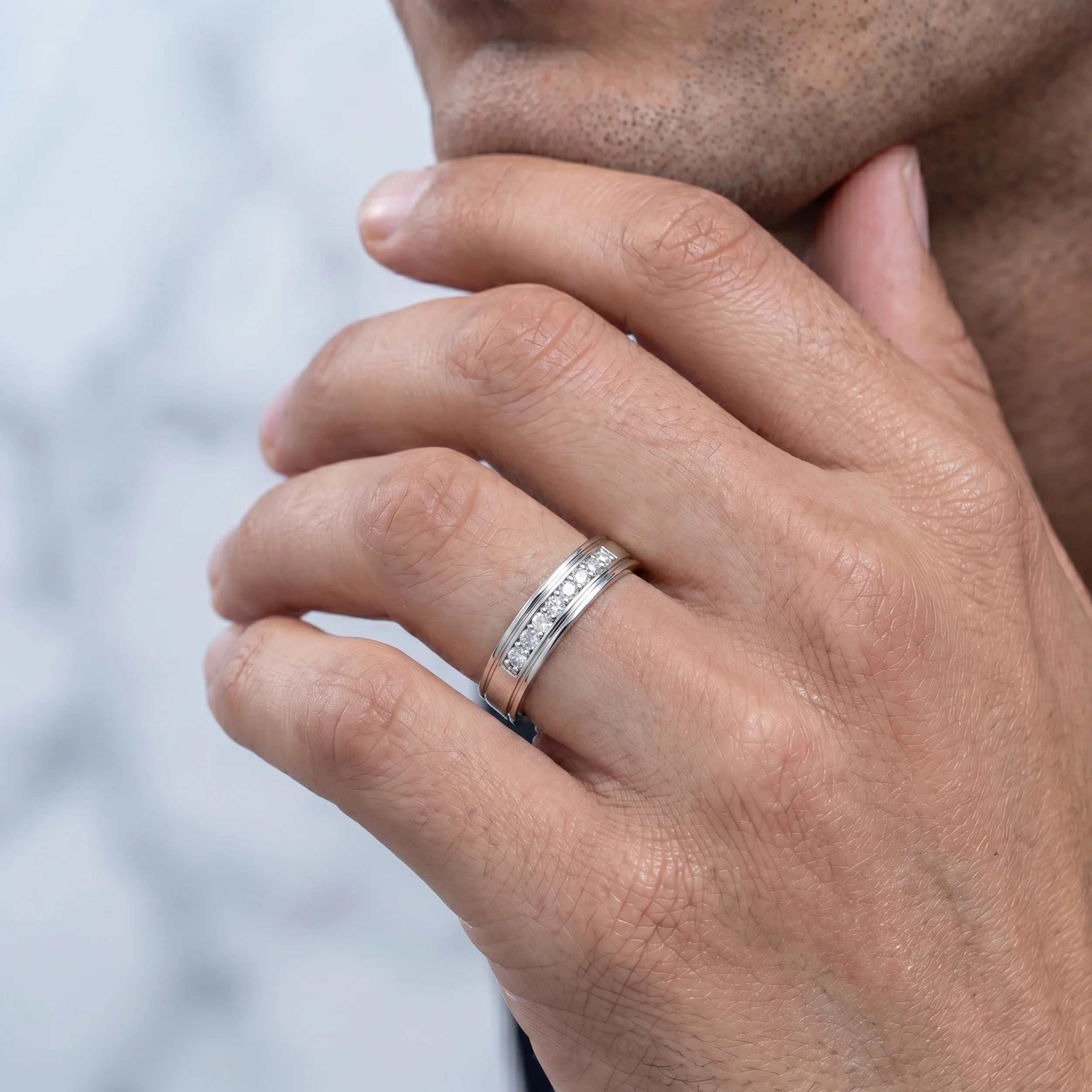 Round Diamond Channel Set Wedding Band