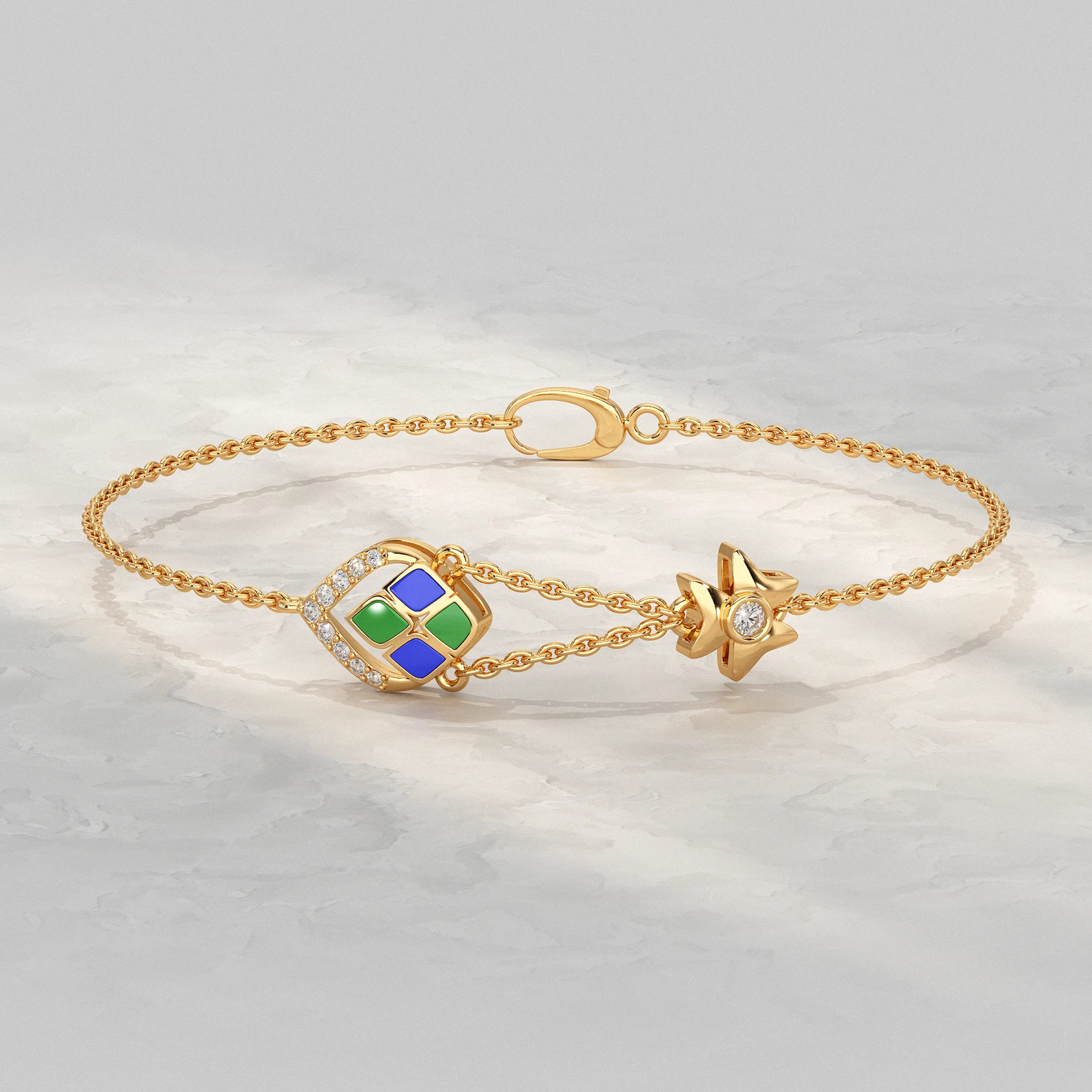 Charm Enamel Lab Diamond Bracelet