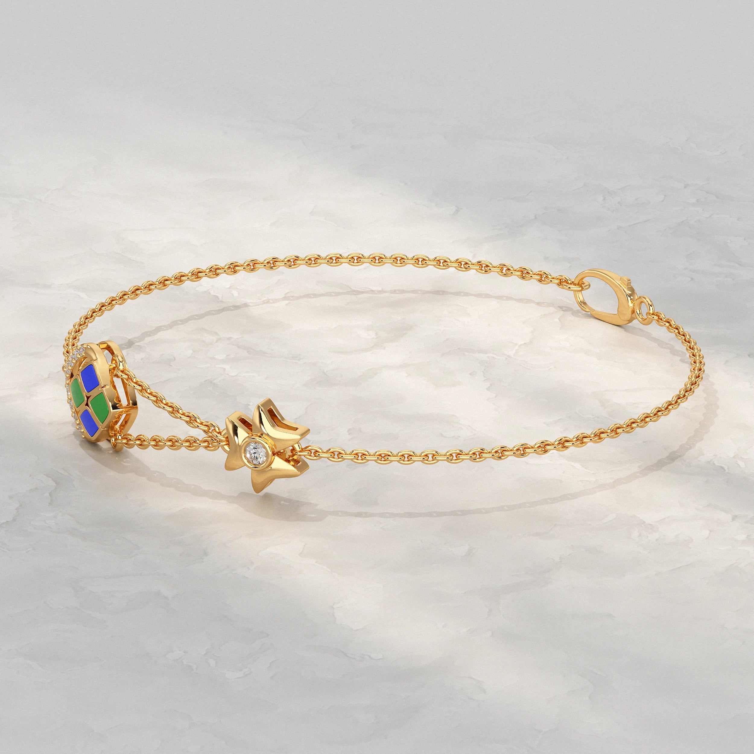 Charm Enamel Lab Diamond Bracelet