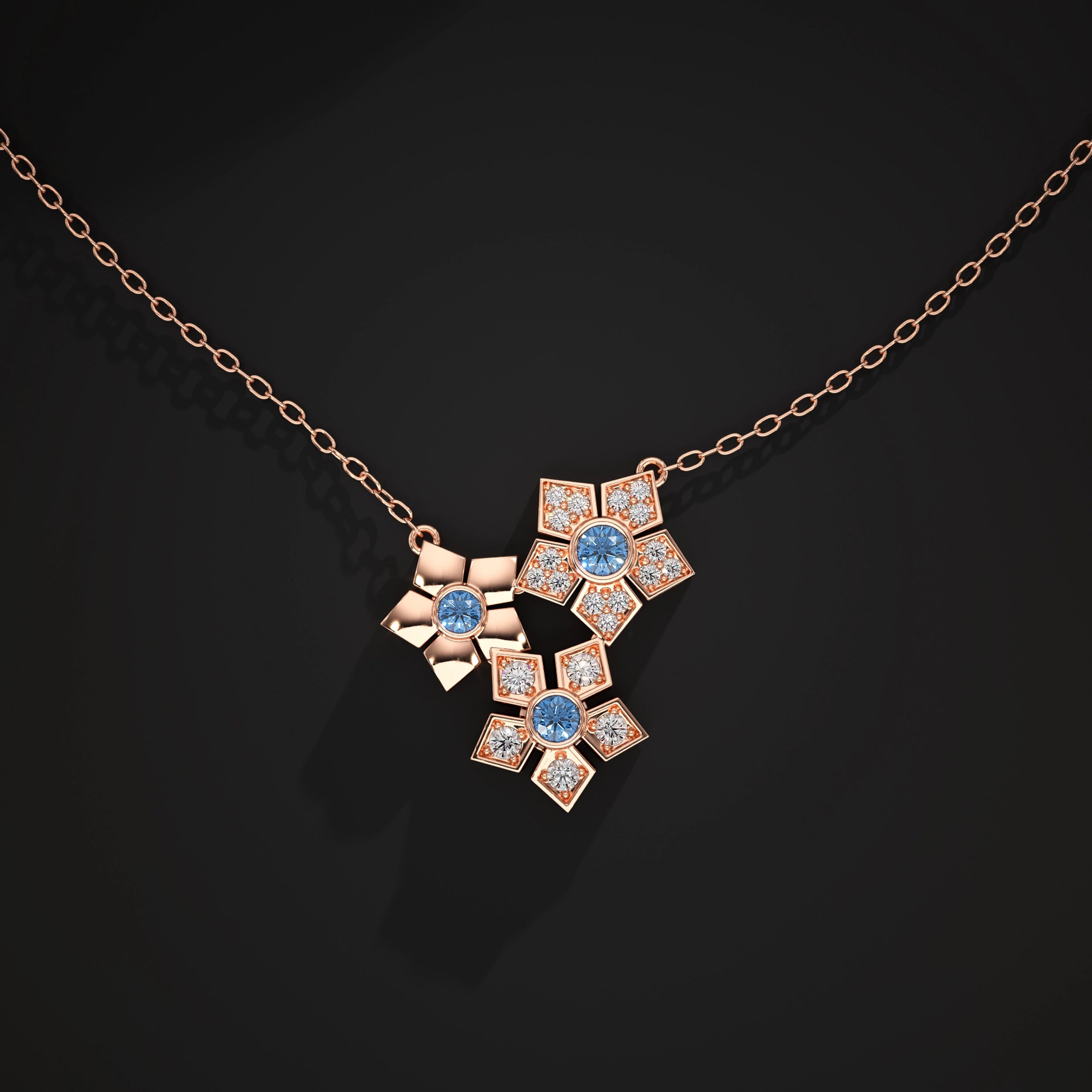 Floral Cluster Blue Sapphire Gemstone Pendant