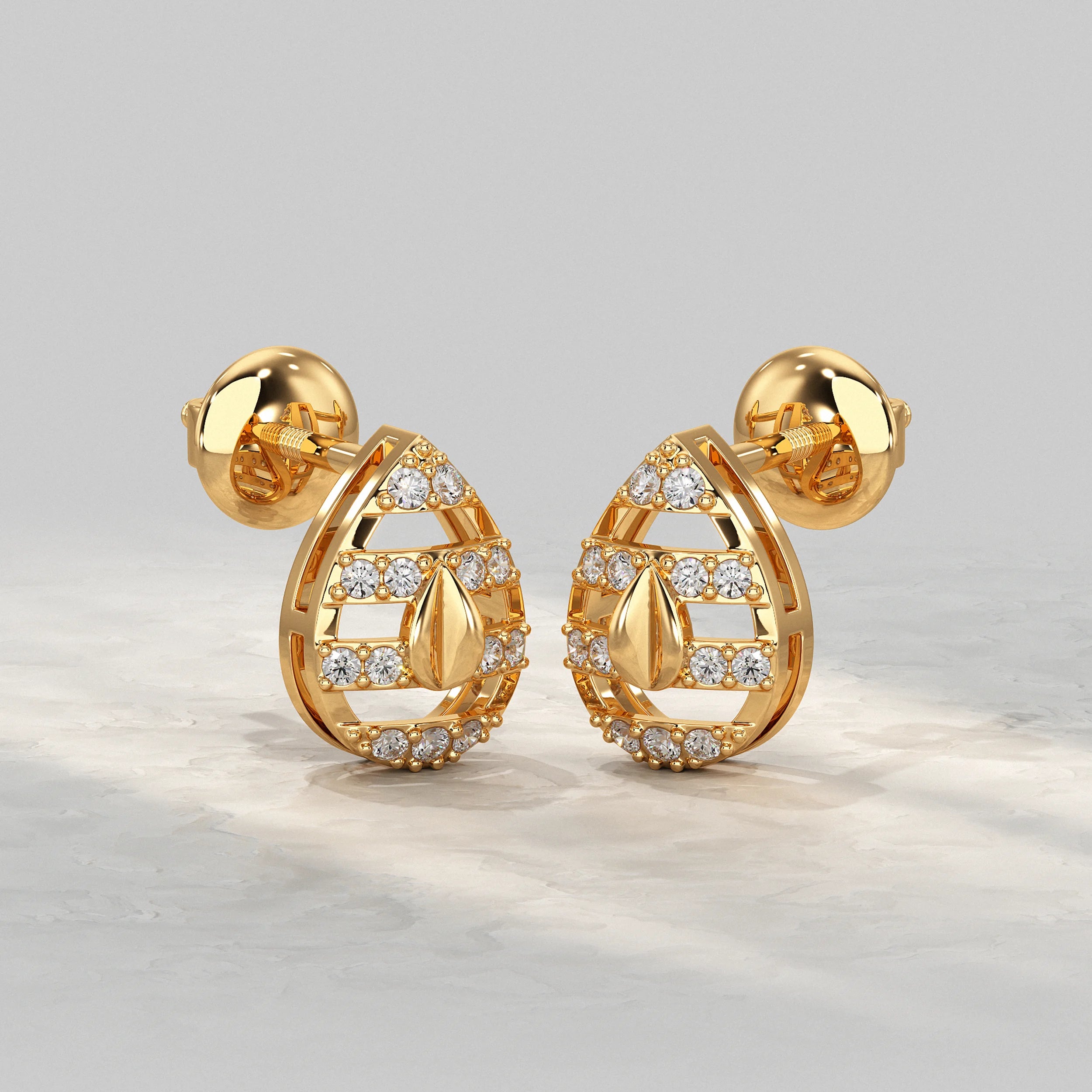Teardrop Diamond Cluster Open Frame Stud Earrings