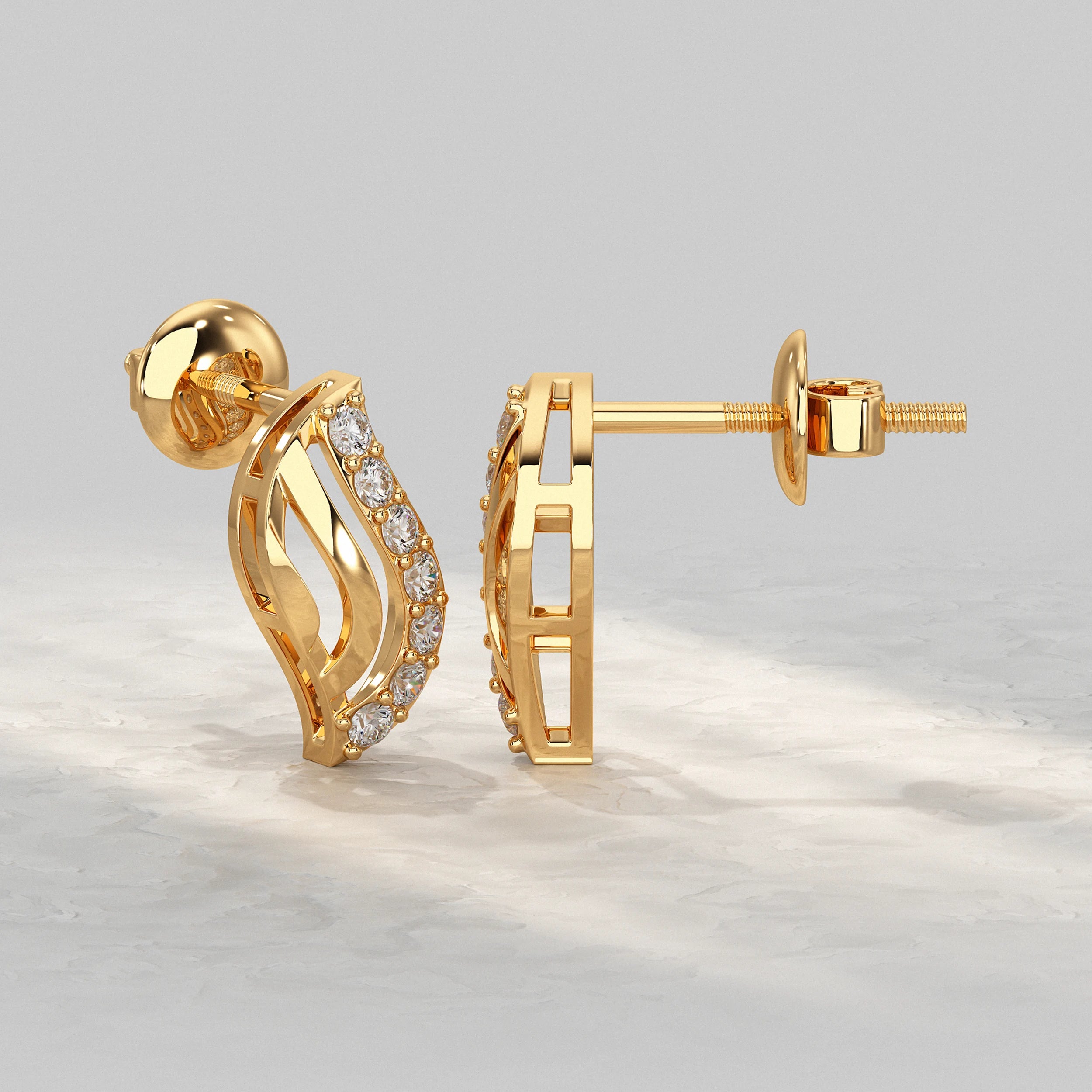 Wave Design Diamond Accent Stud Earrings