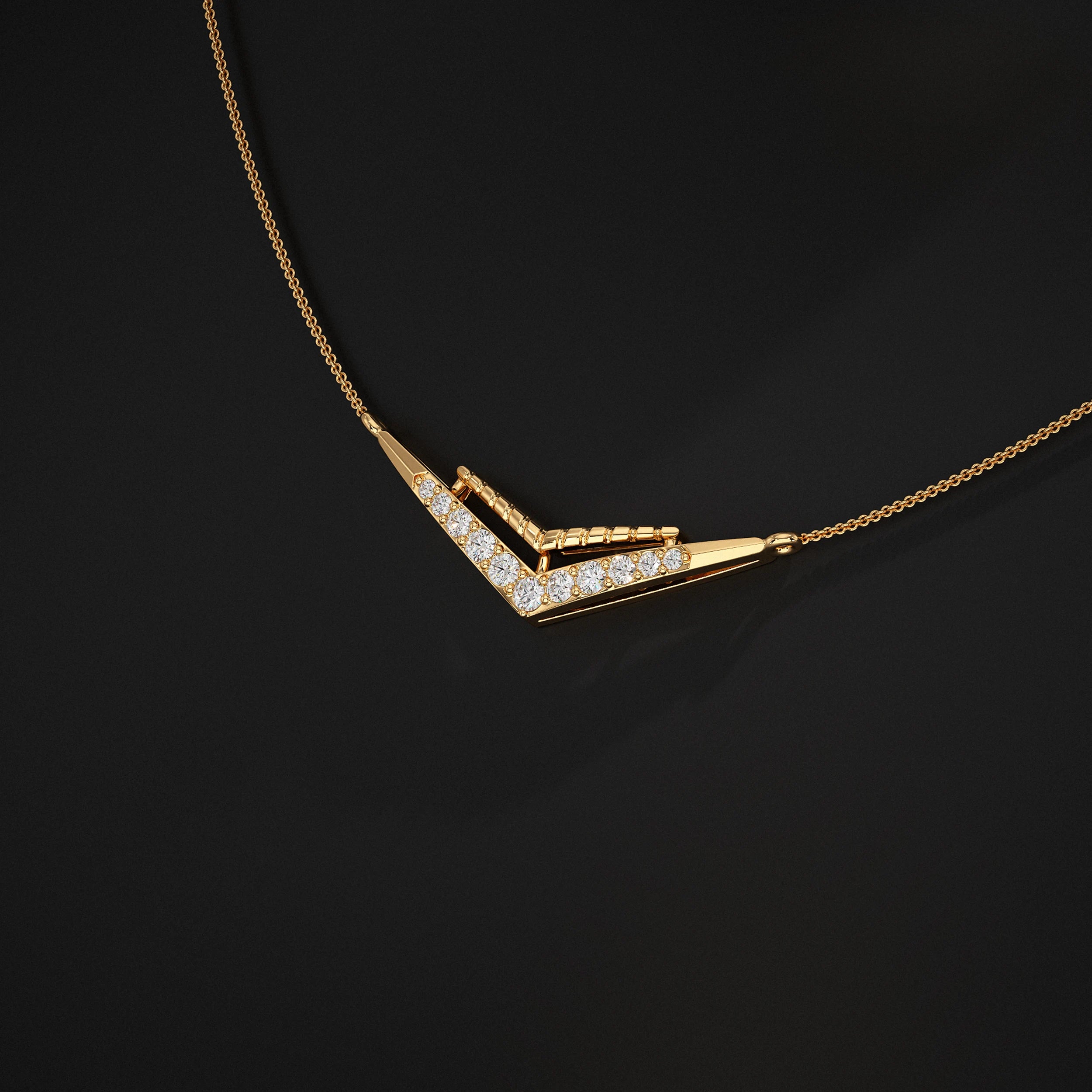 Round Cut Lab Diamond Chevron Pendant