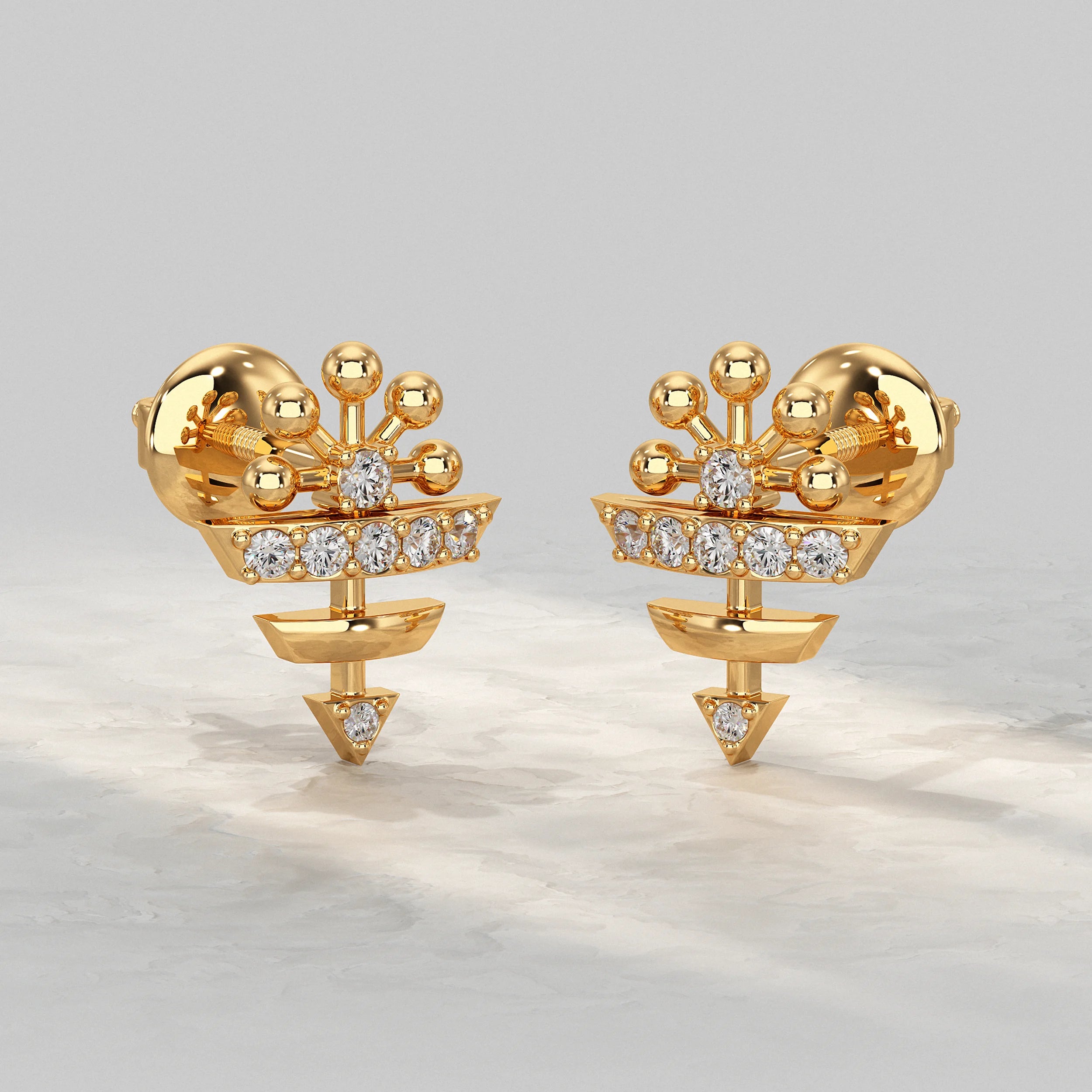 Geometric Round Diamond Pattern Stud Earrings