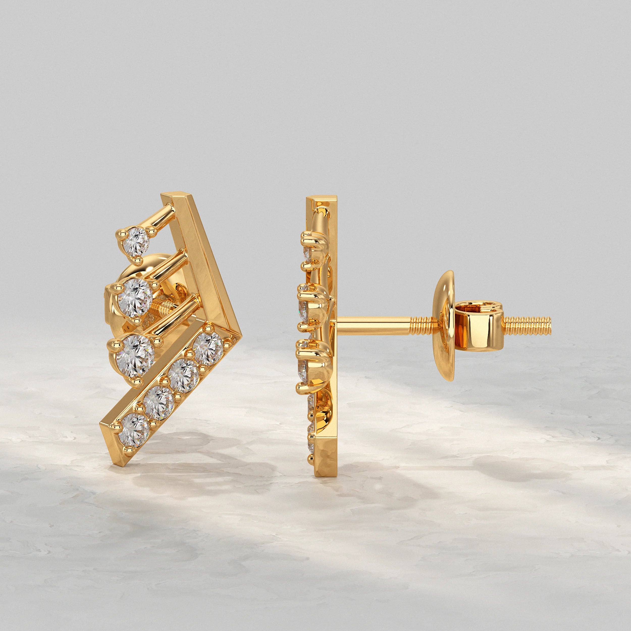 Modern Angled Diamond Bar Design Stud Earrings