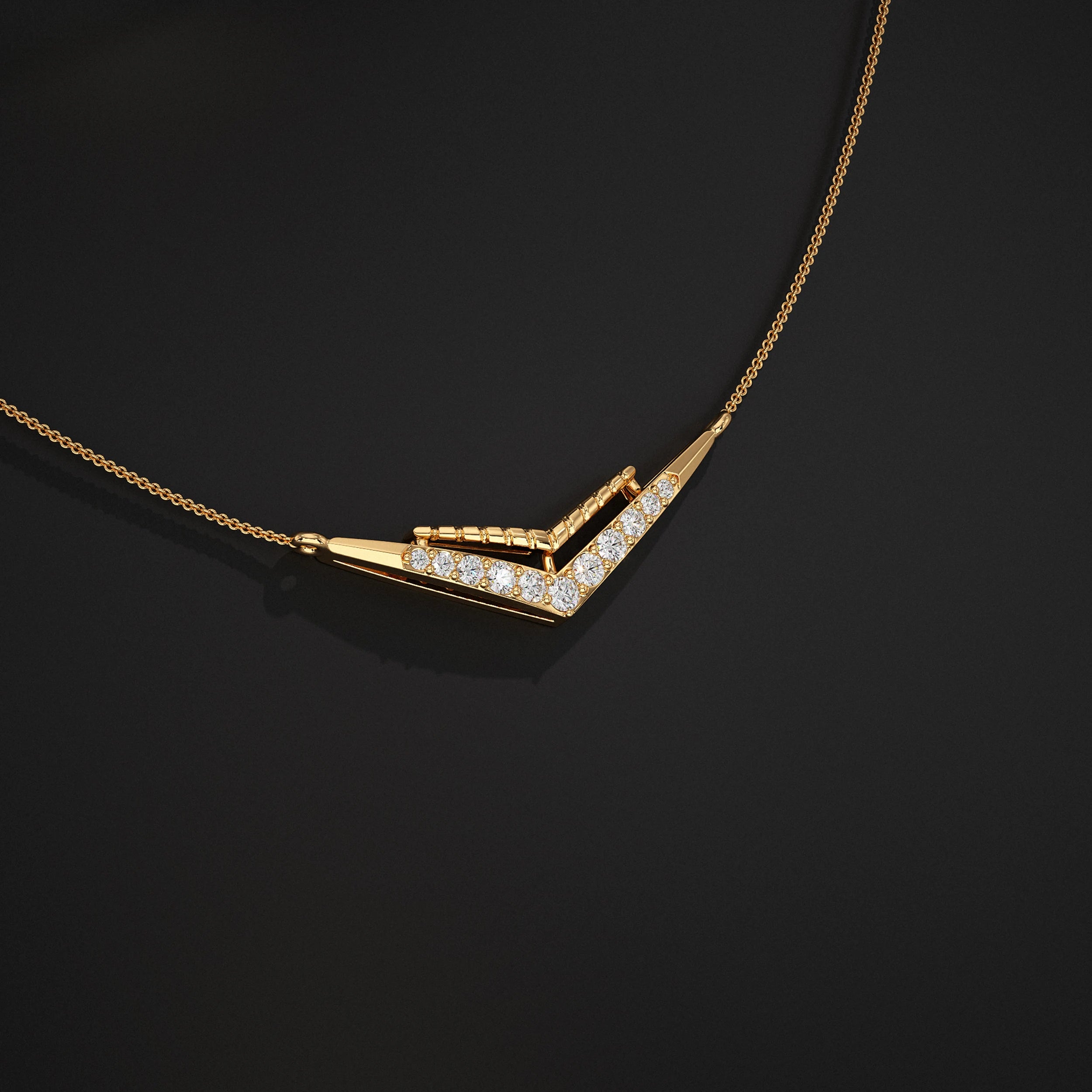 Round Cut Lab Diamond Chevron Pendant