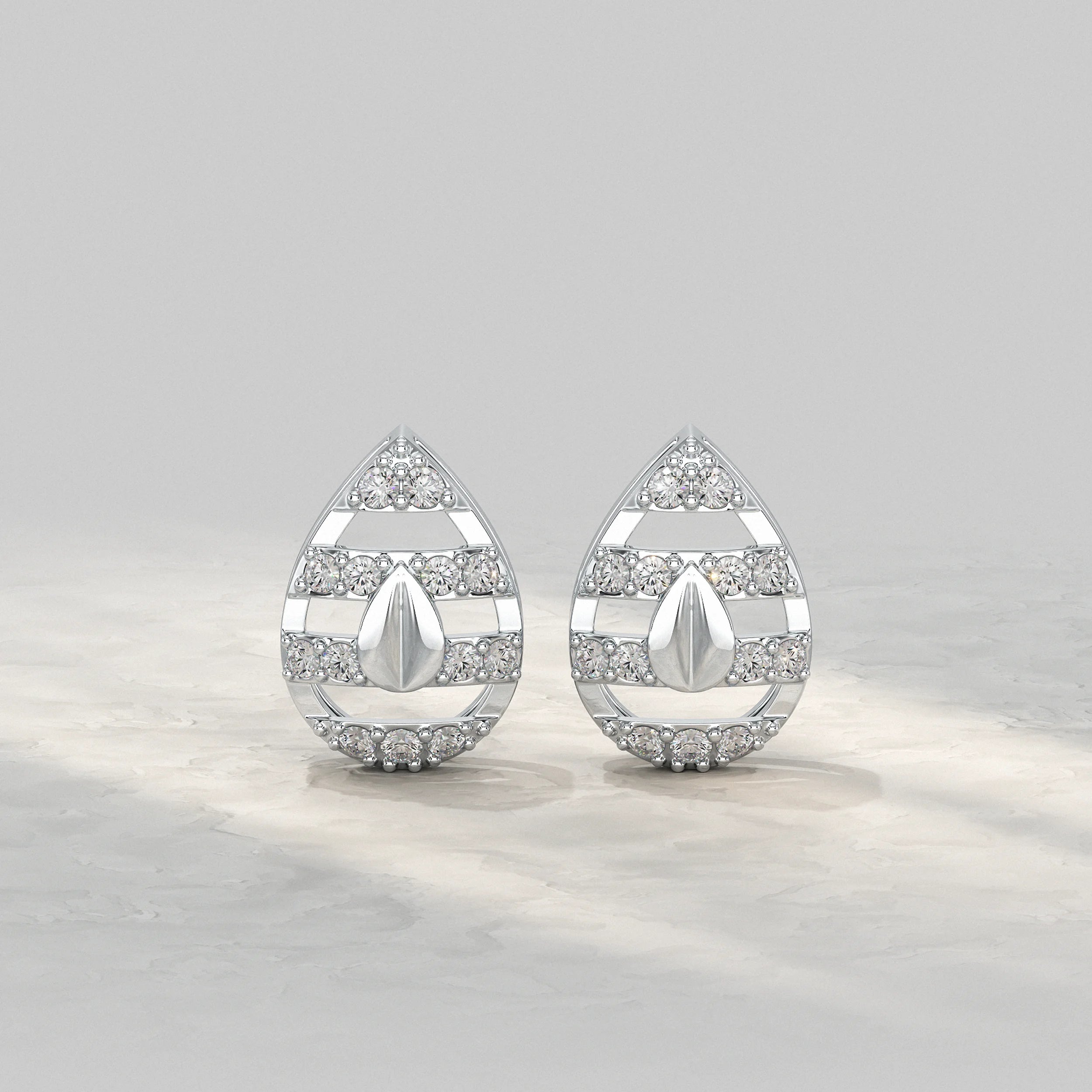 Teardrop Diamond Cluster Open Frame Stud Earrings