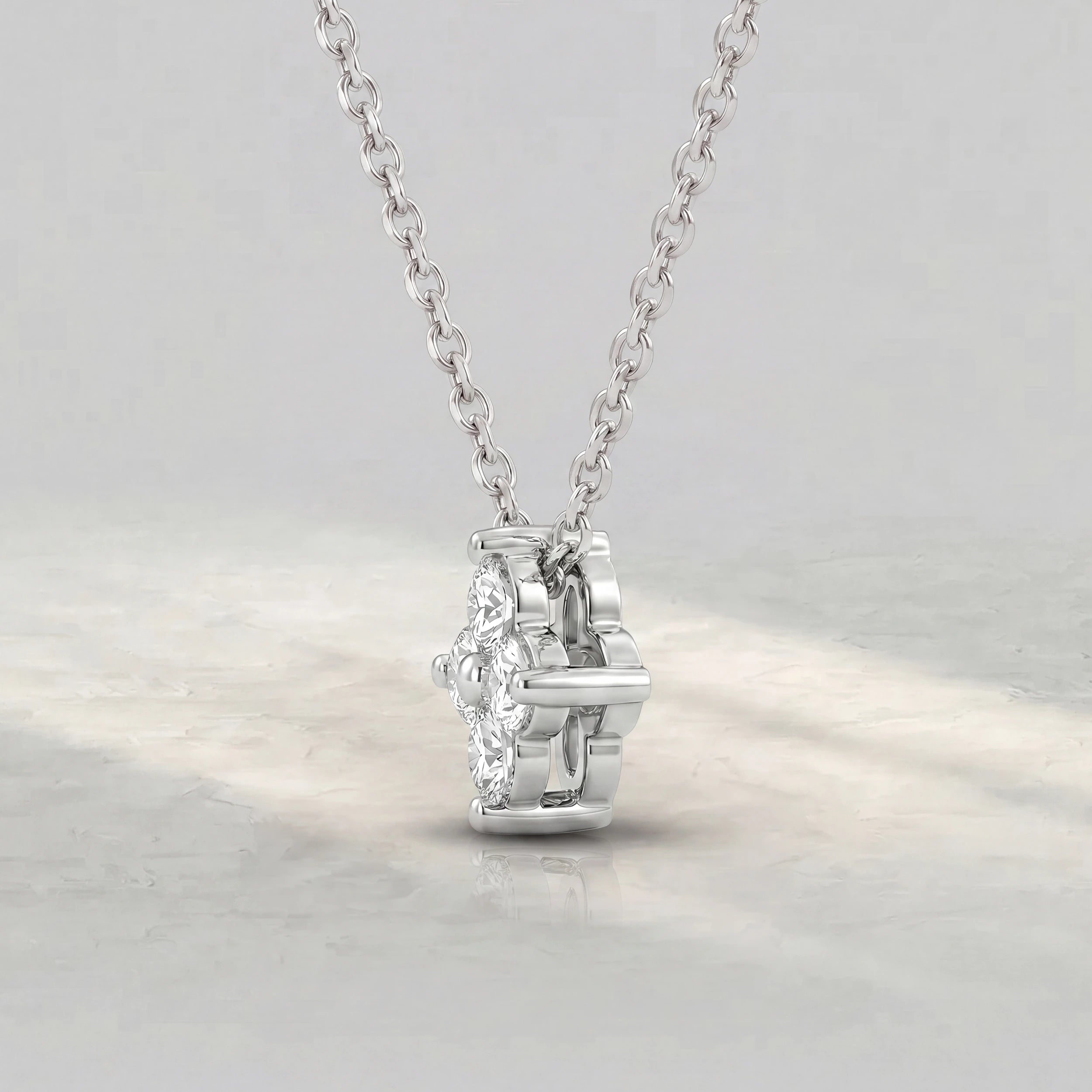 Round Cut Lab Grown Diamond Flower Pendant