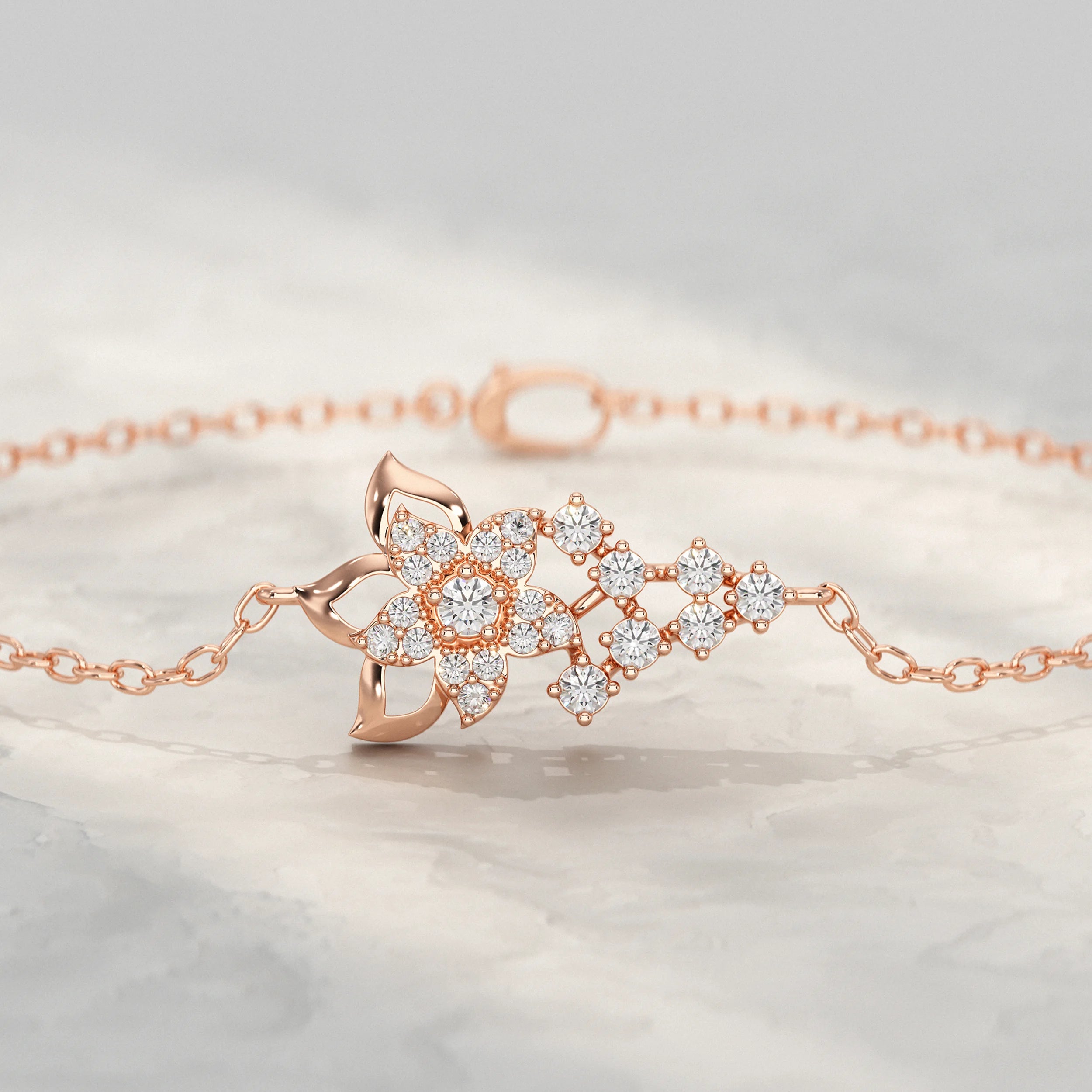 Round Lab Diamond Floral Style Chain Bracelet