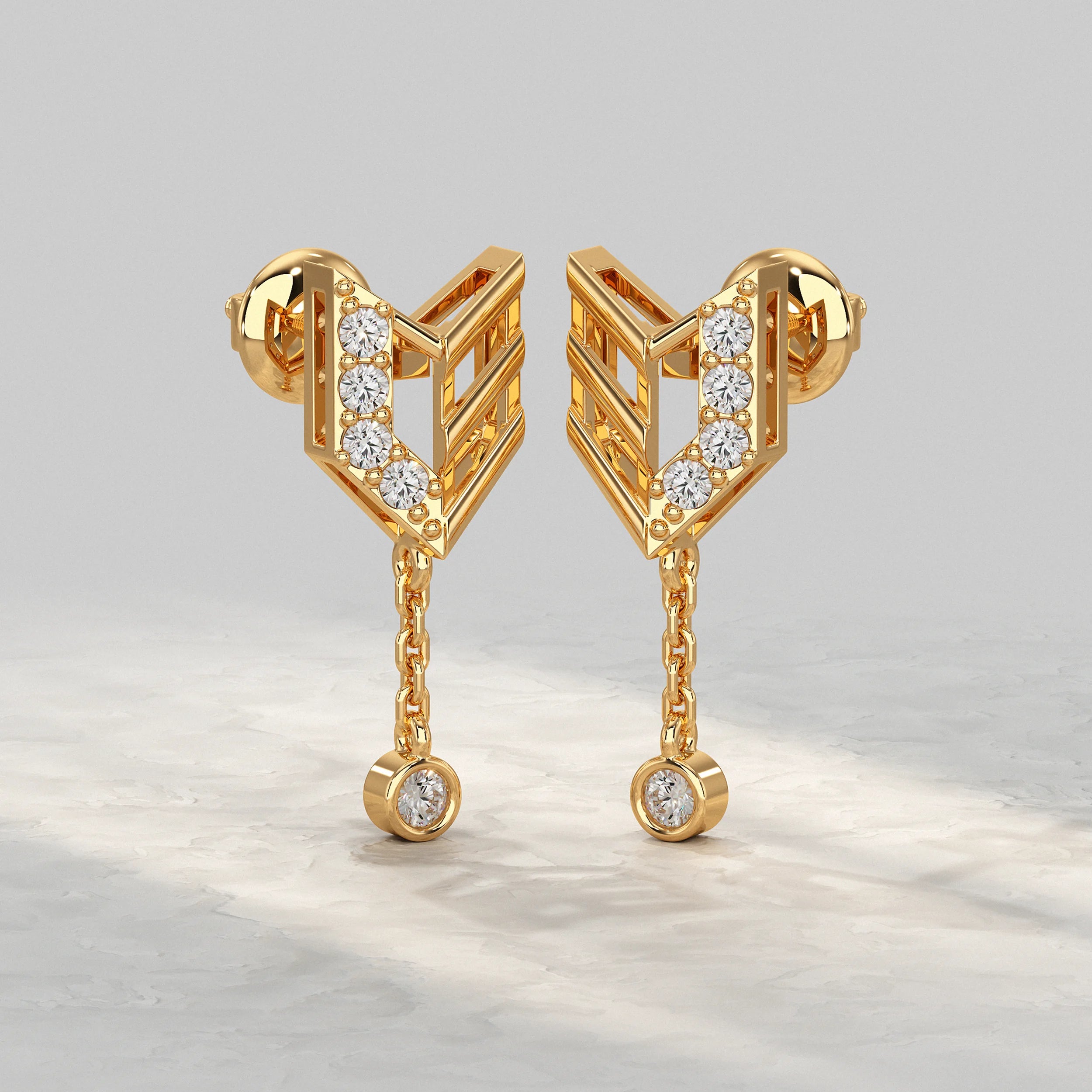 Geometric Diamond Chain Drop Earrings