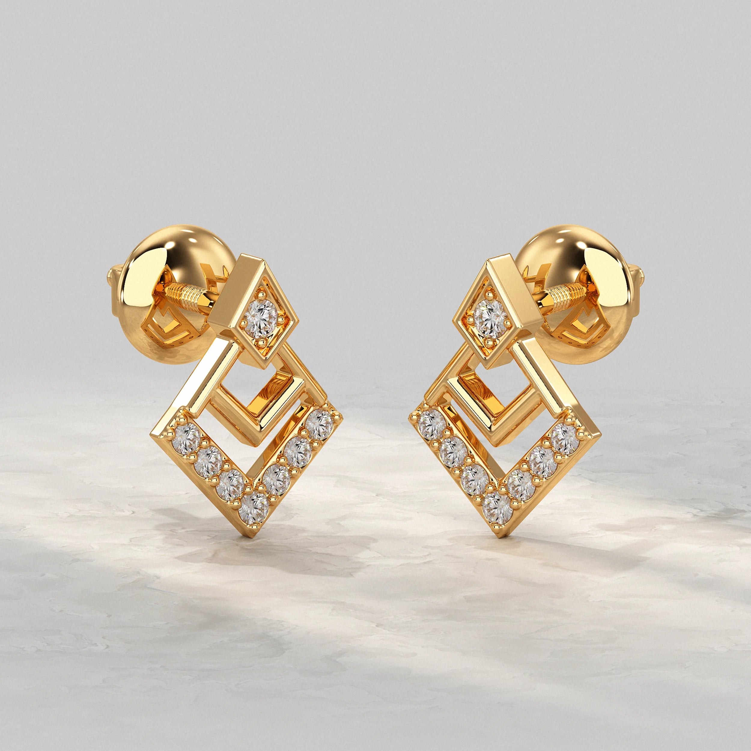 Chevron Square Lab Diamond Stud Earrings