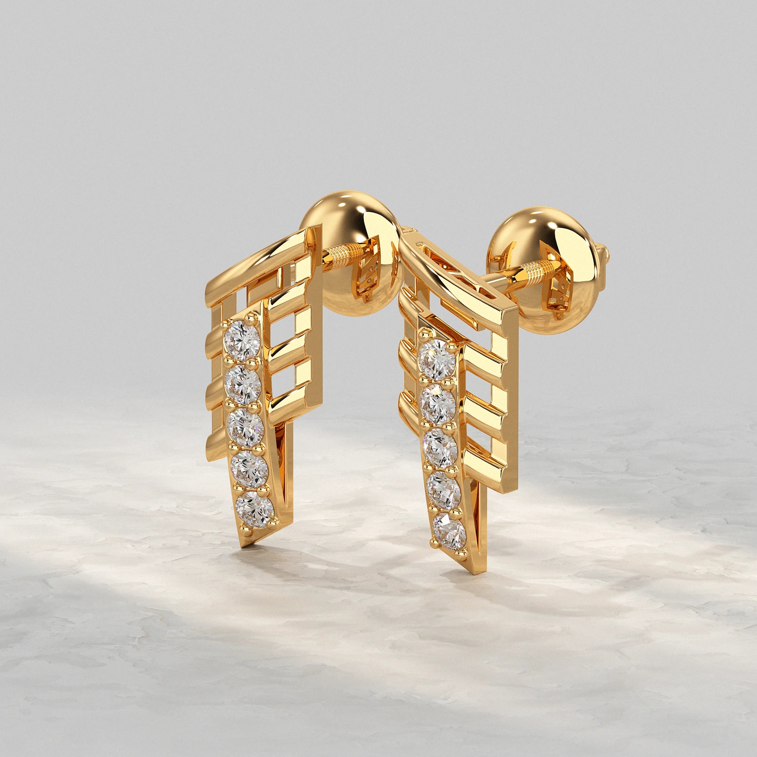 Geometric Open Frame Round Diamond Bar Earrings