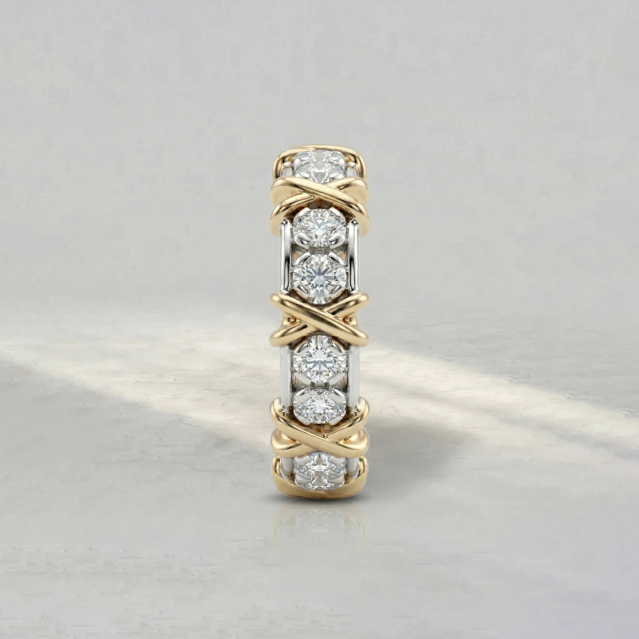 Round Cut Lab Diamond Cross Wedding Band Rings