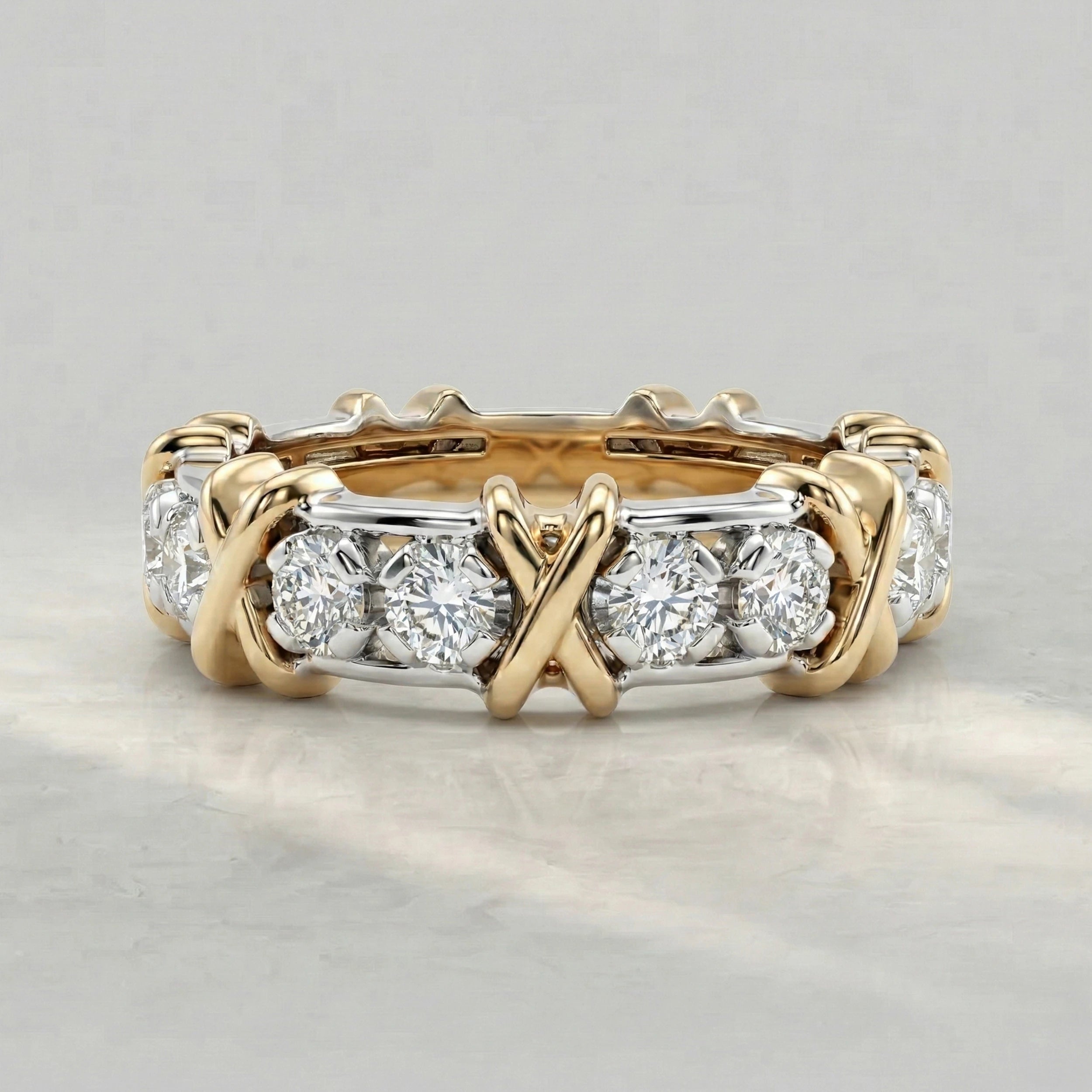 Round Cut Lab Diamond Cross Wedding Band Rings