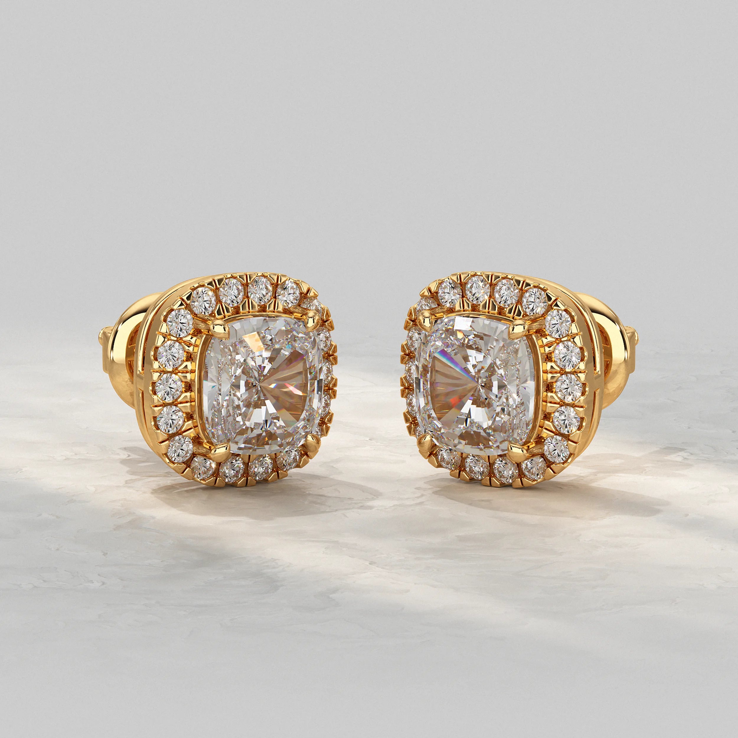 Cushion Lab Diamond Halo Stud Earrings