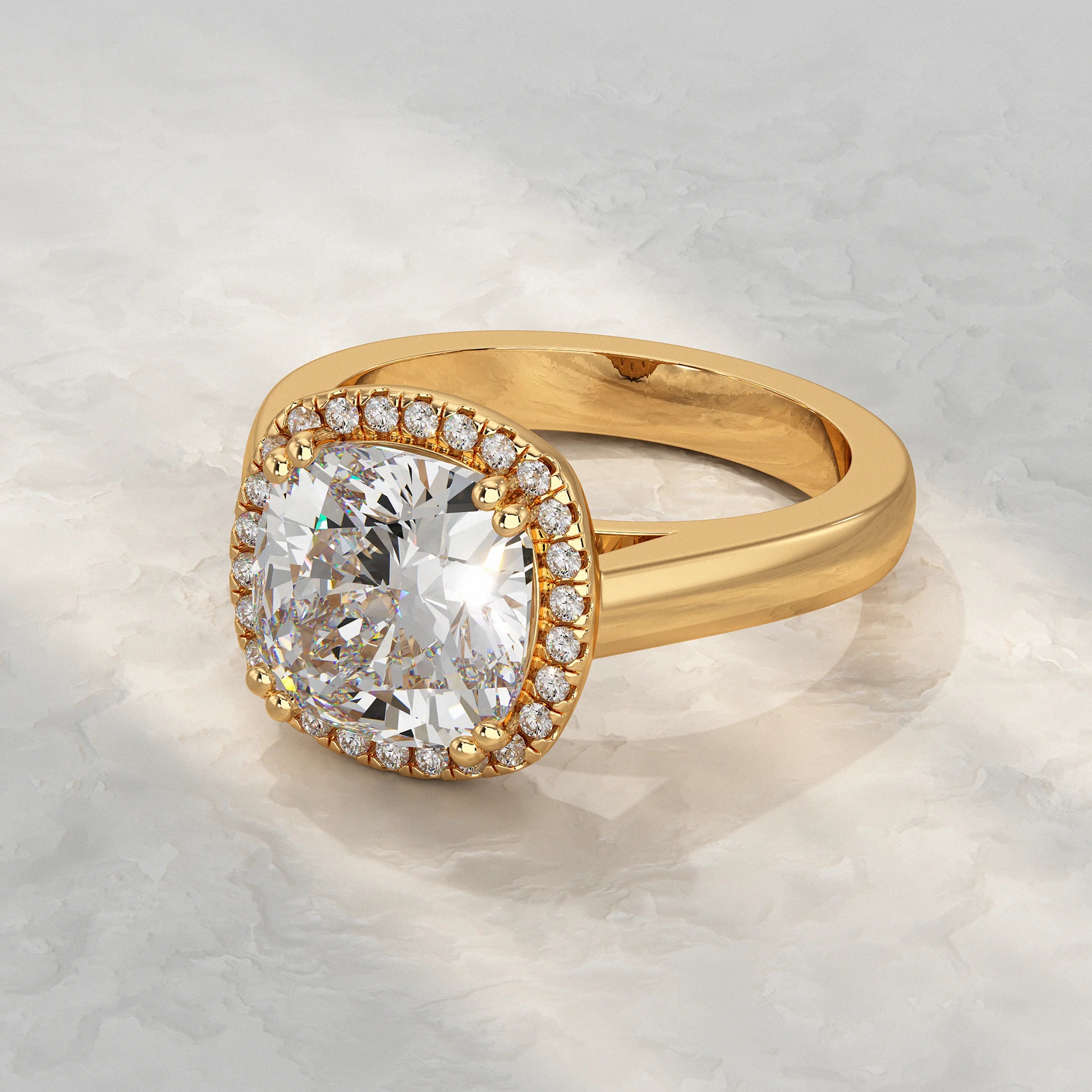 Cushion Cut Halo Solitaire Engagement Ring