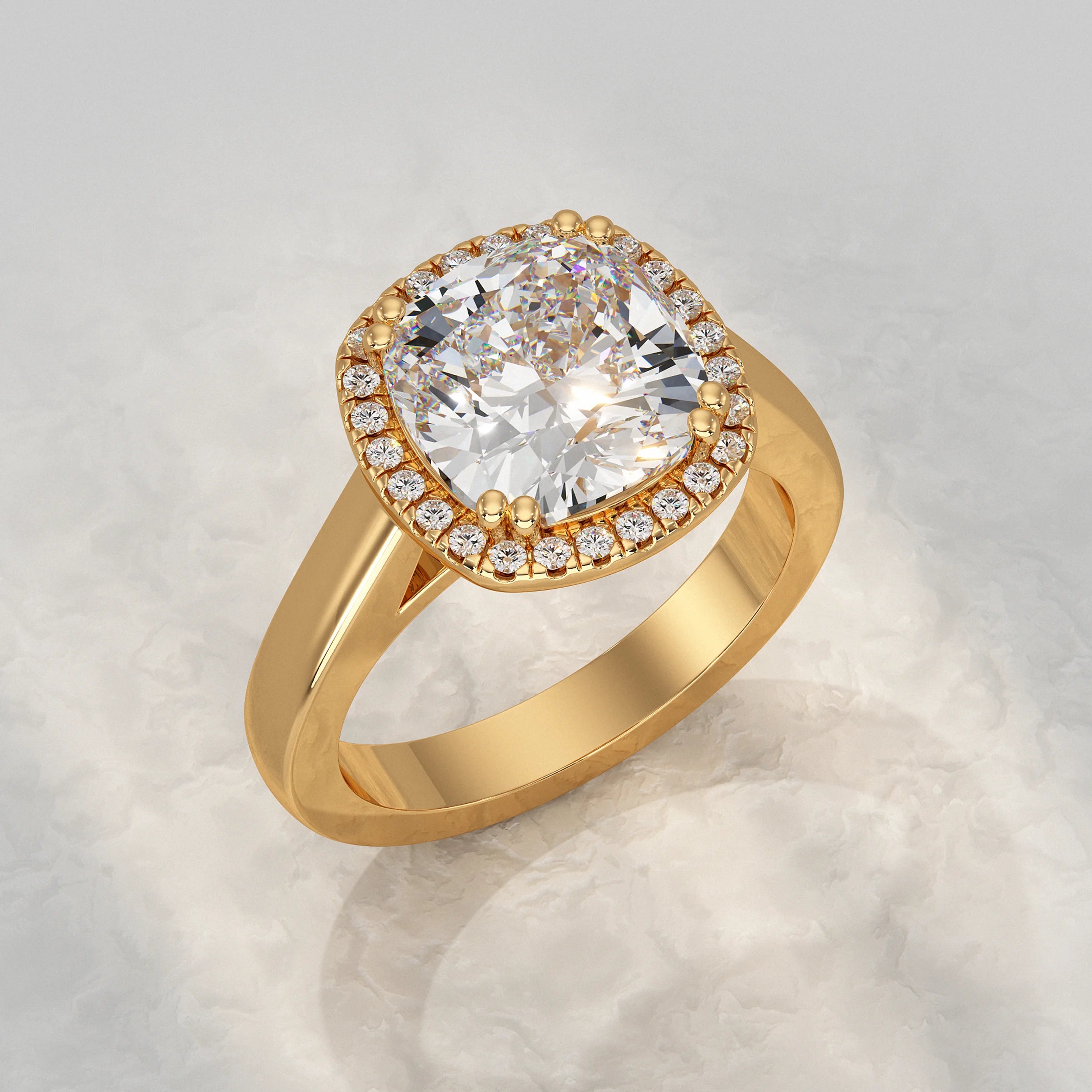 Cushion Cut Halo Solitaire Engagement Ring