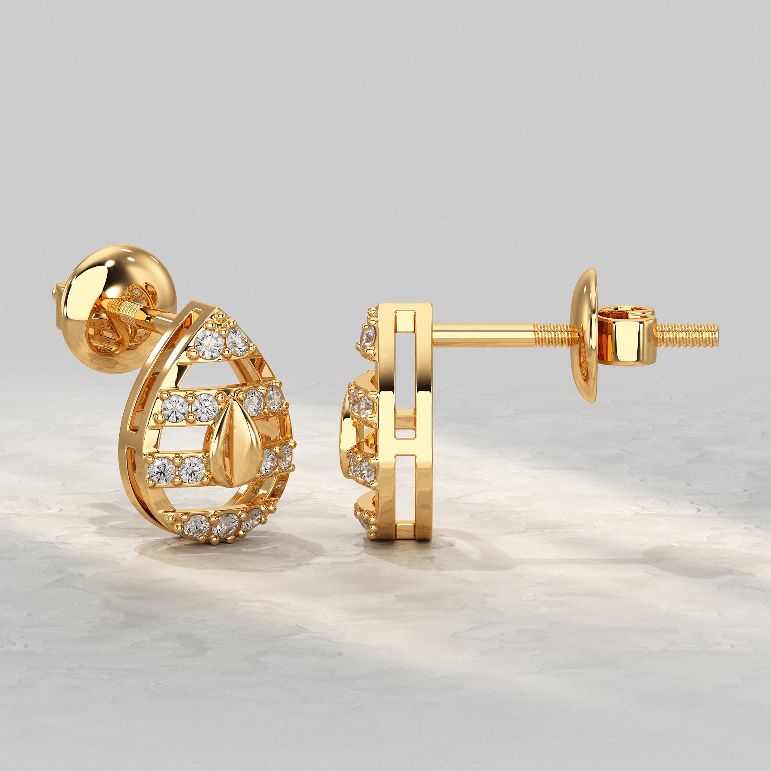 Teardrop Diamond Cluster Open Frame Stud Earrings