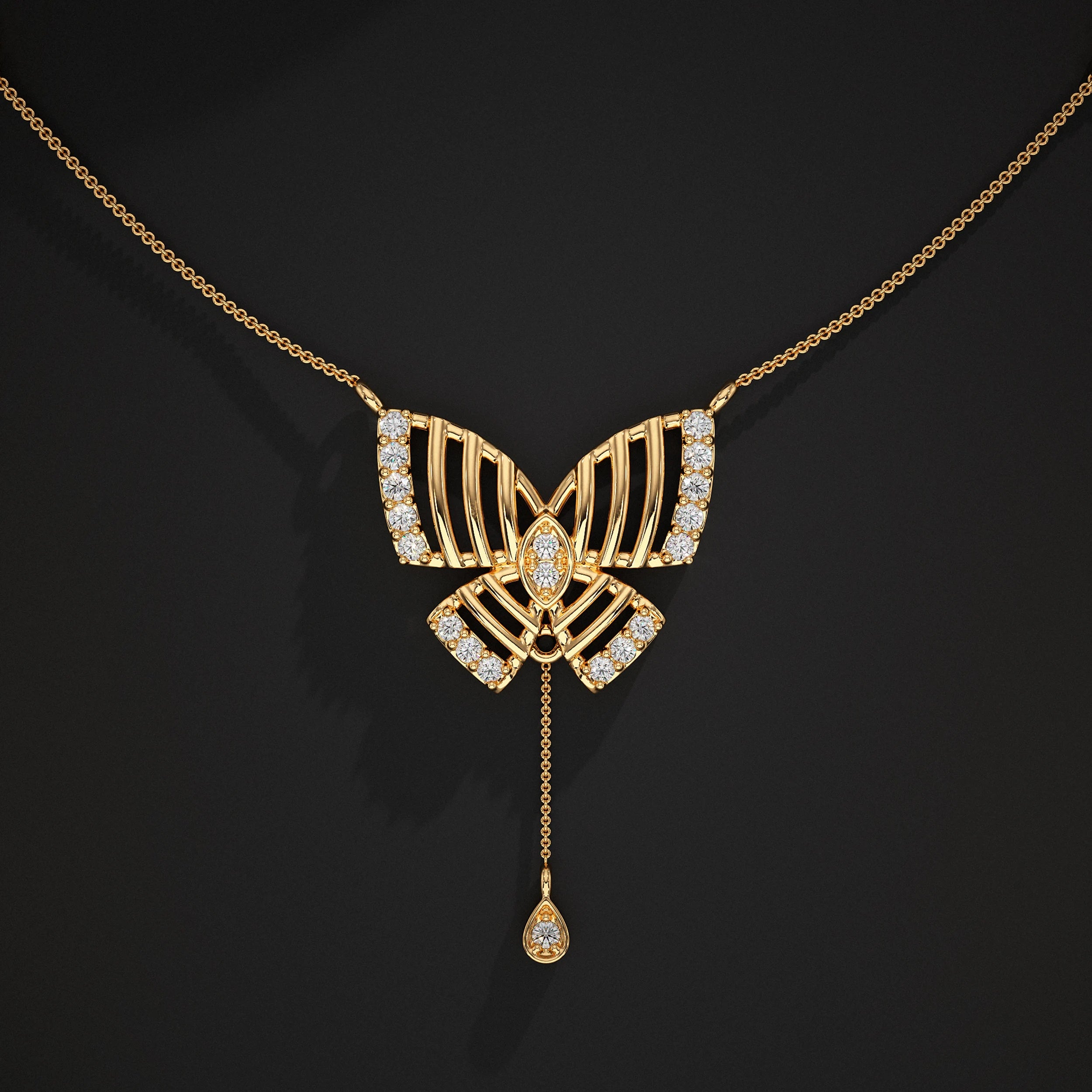 Butterfly Round Diamond Teardrop Pendant